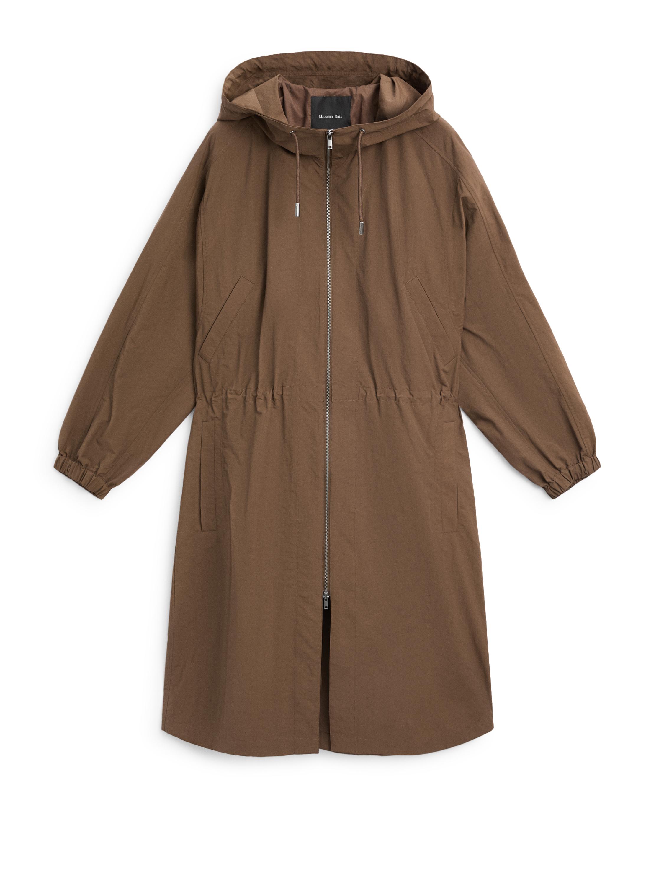 Long technical fabric parka — BROWN
