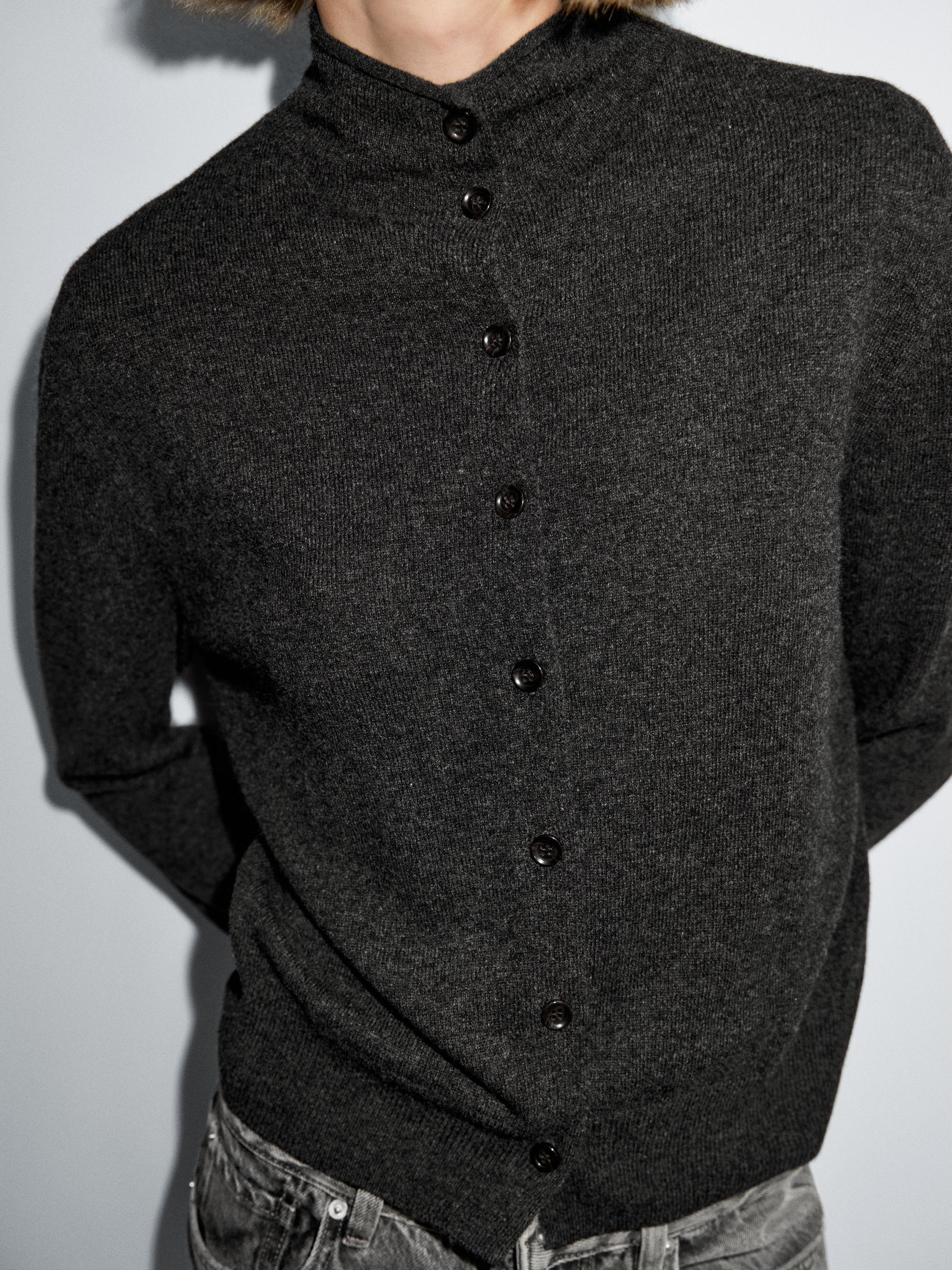 100% wool high neck knit cardigan