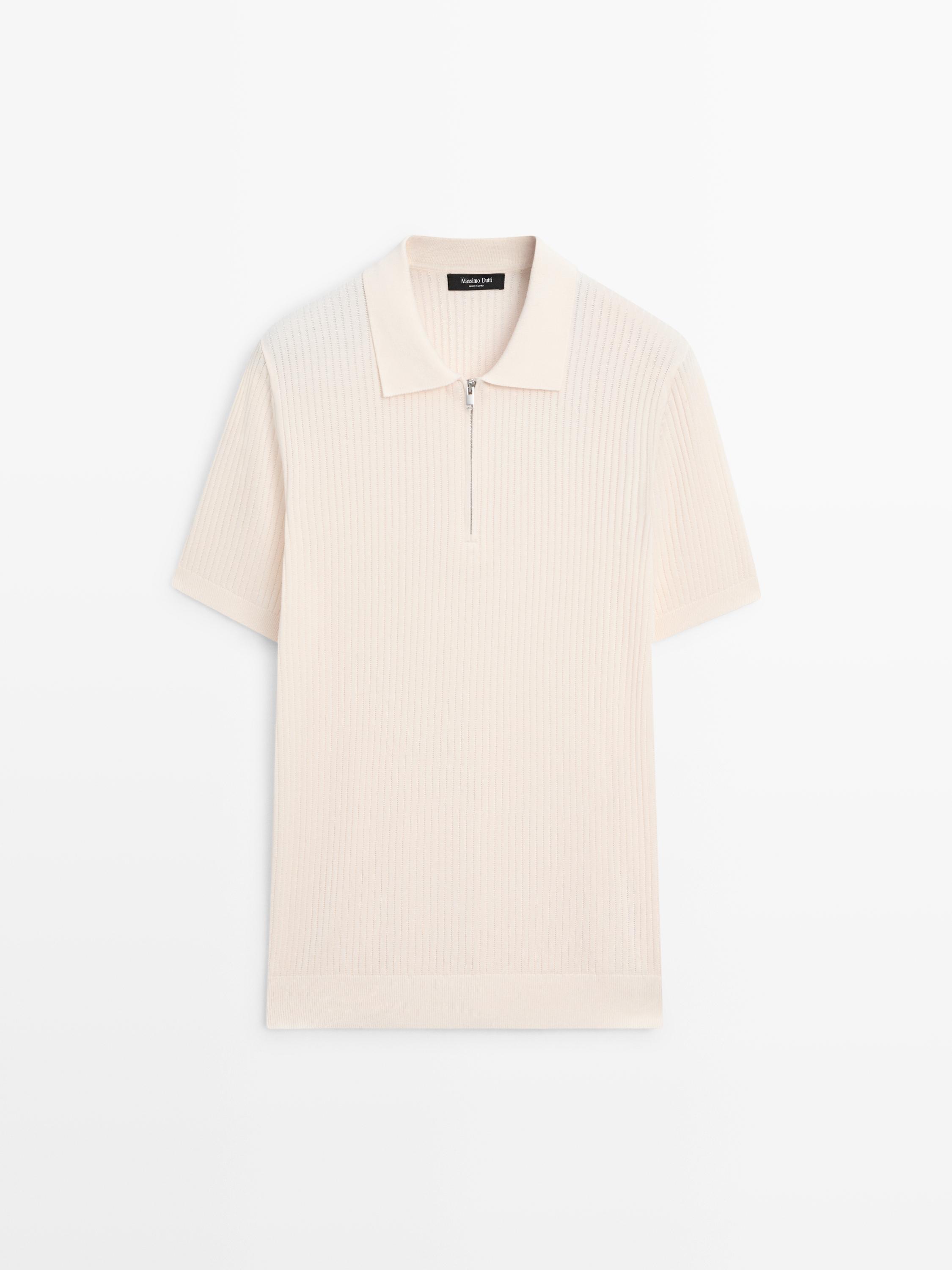 Quarter-zip knit polo sweater — CREAM