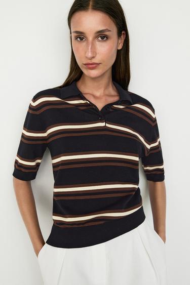 100% Cotton Striped Knit Polo — NAVY BLUE 3