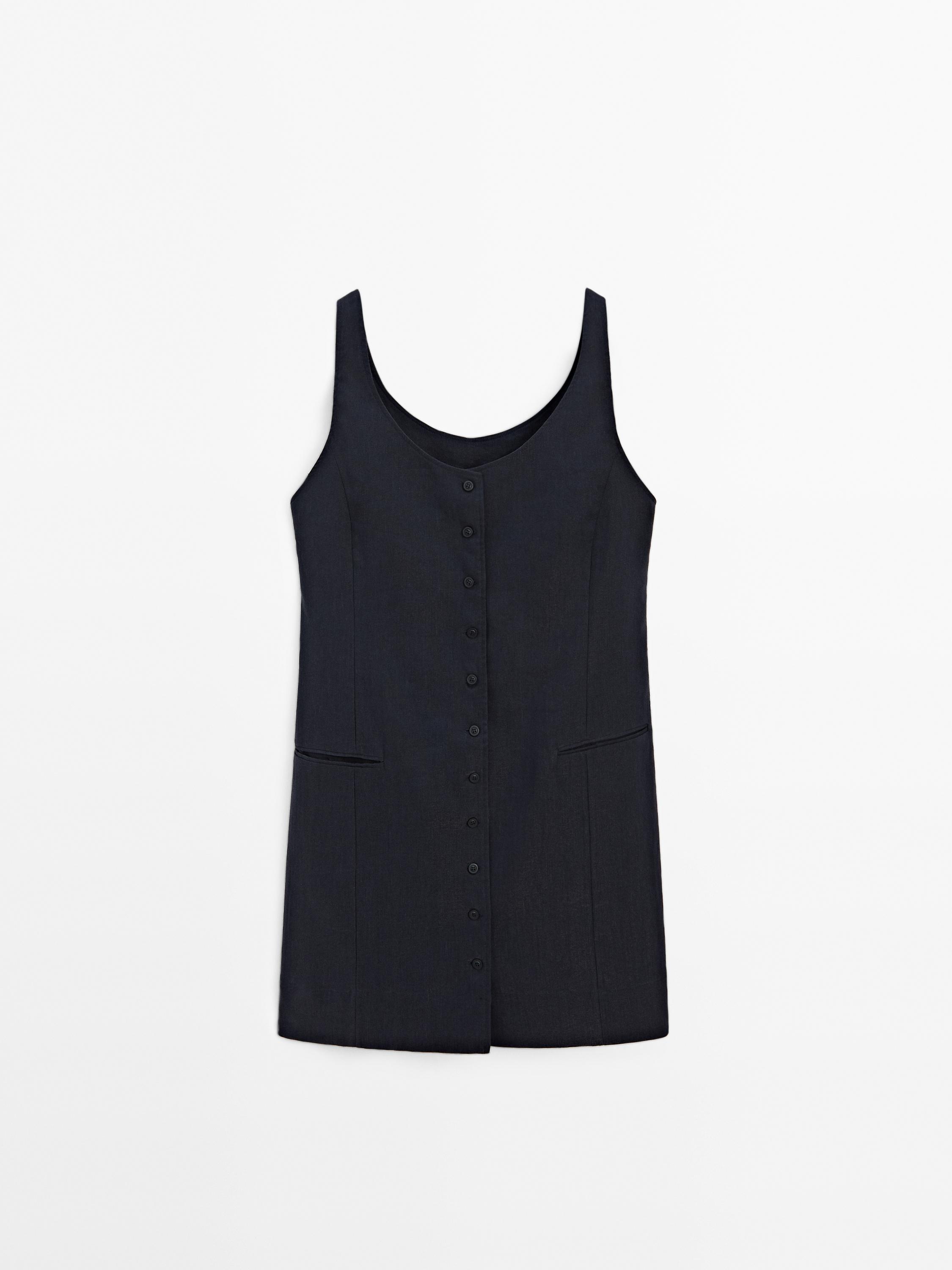 Short linen blend waistcoat dress