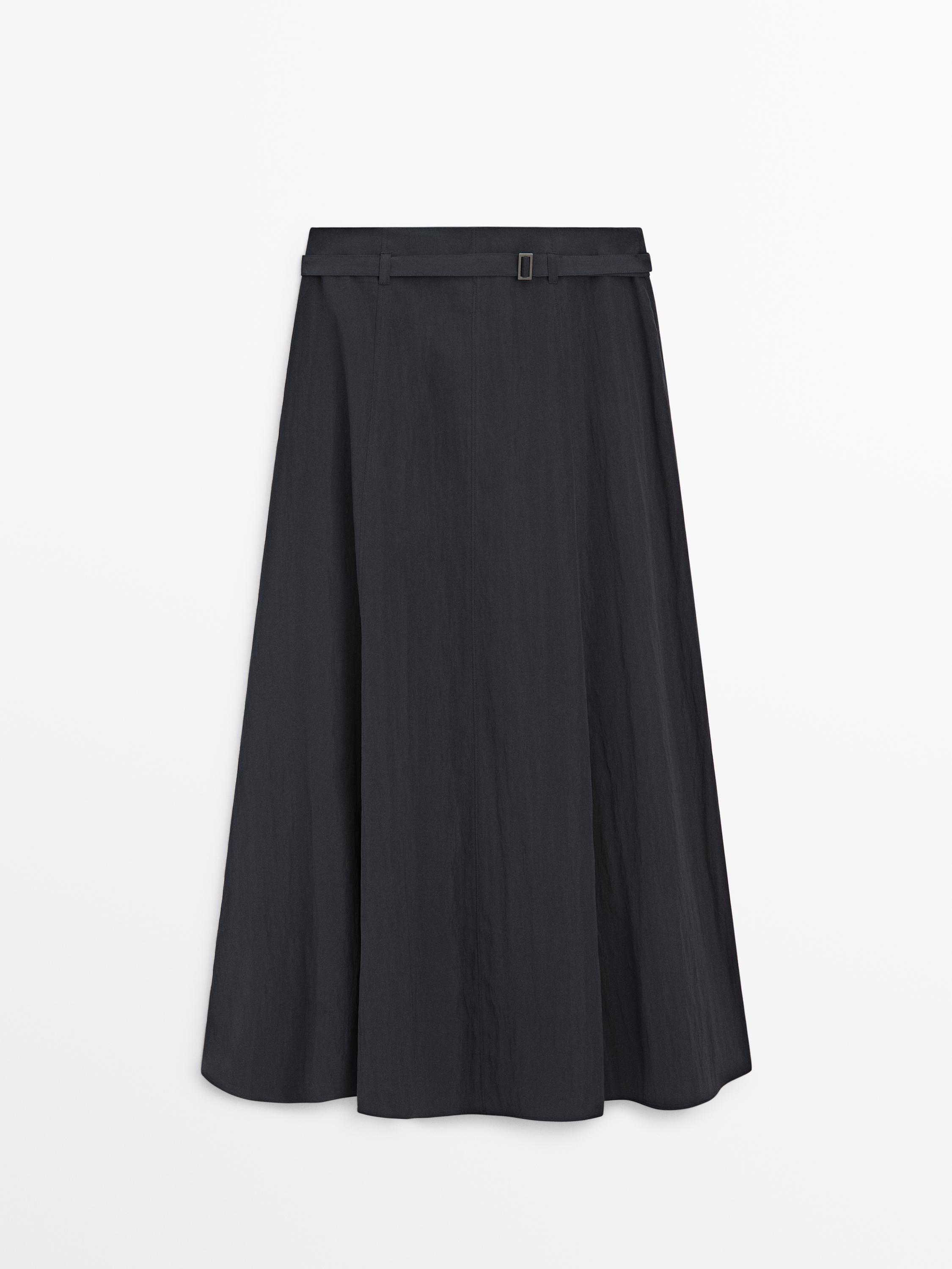 Long skirt with belt detail — GREY BLUE