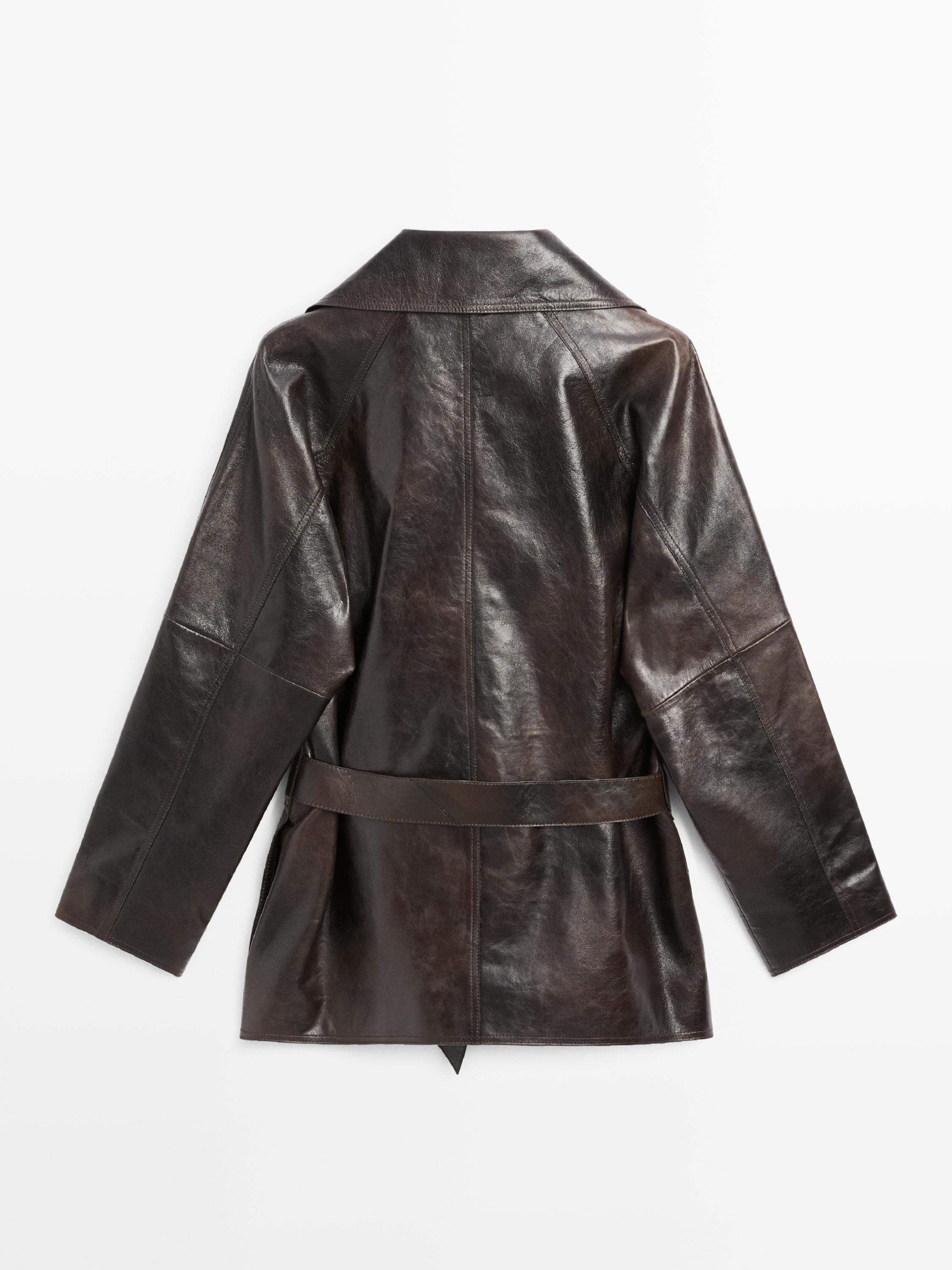 Nappa leather jacket with belt · Brown · Bomberâ Jacket | Massimo