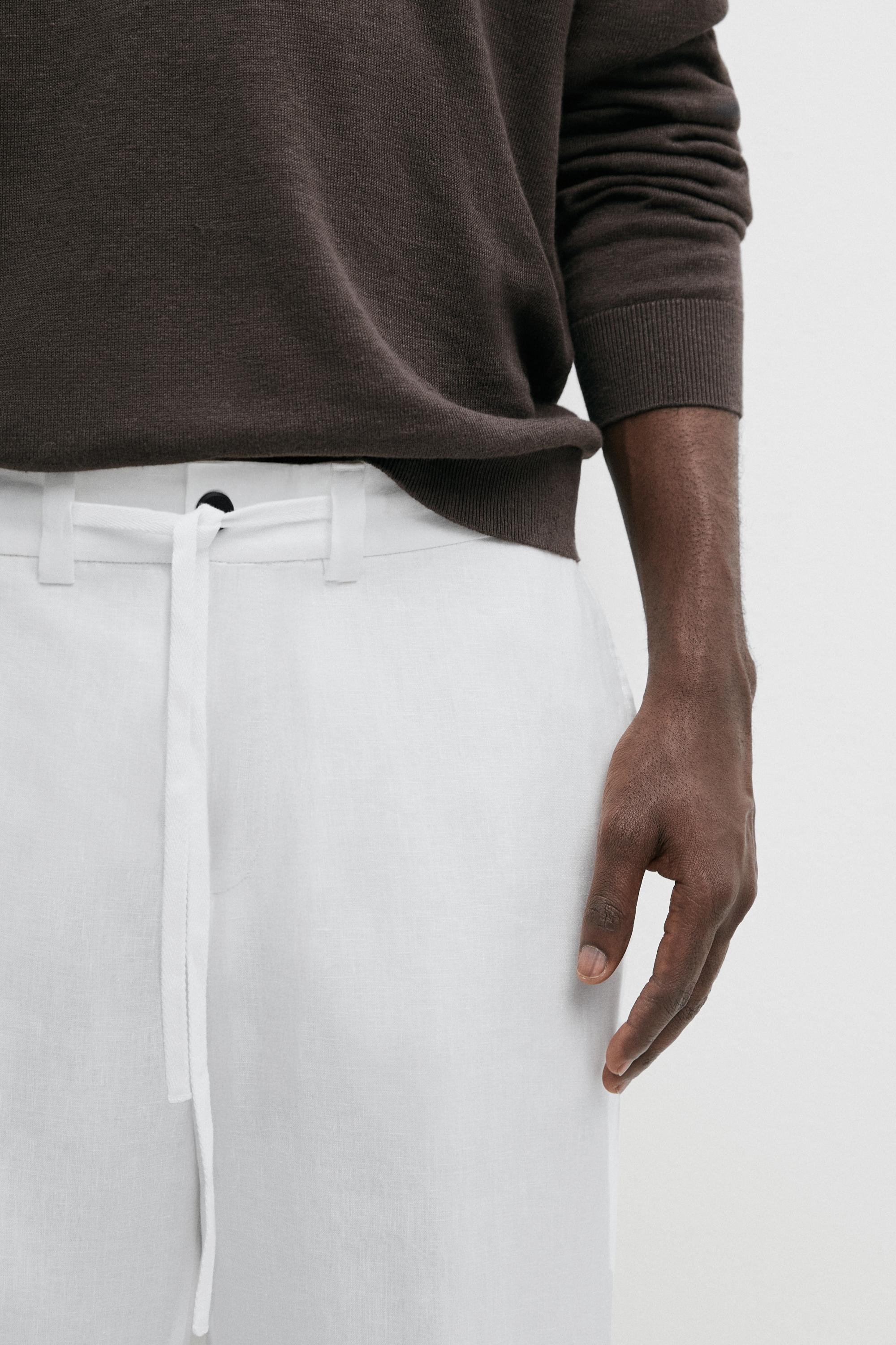 100% linen trousers with elasticated waist — WHITE