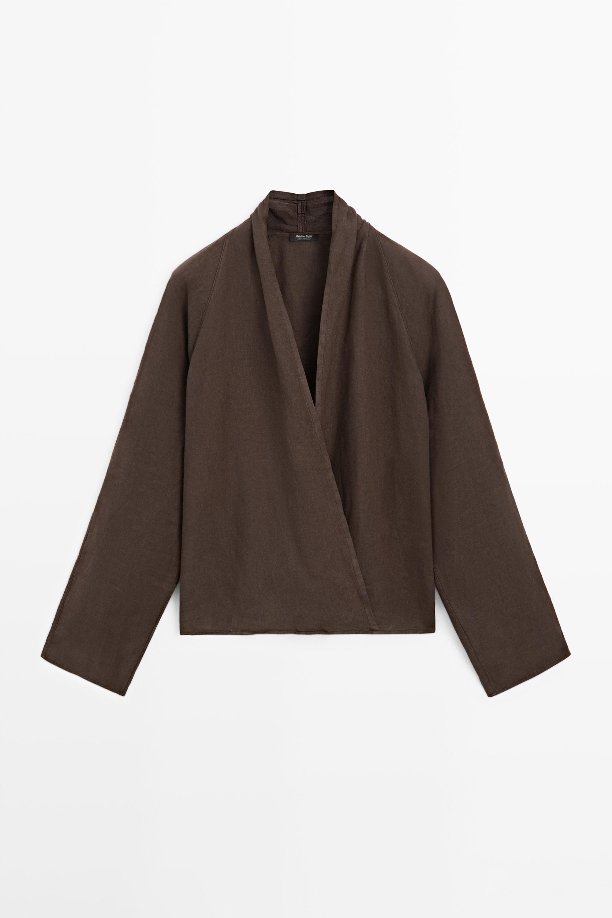 Blouse fluide croisée ample en lin