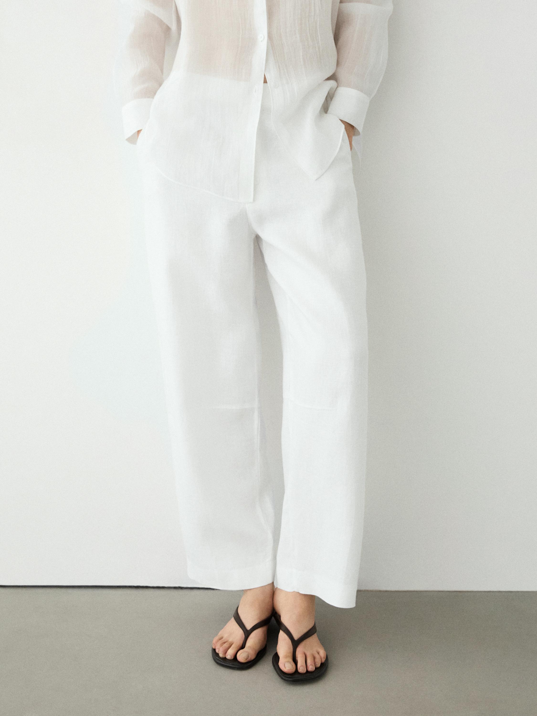 Flowing 100% linen trousers — WHITE