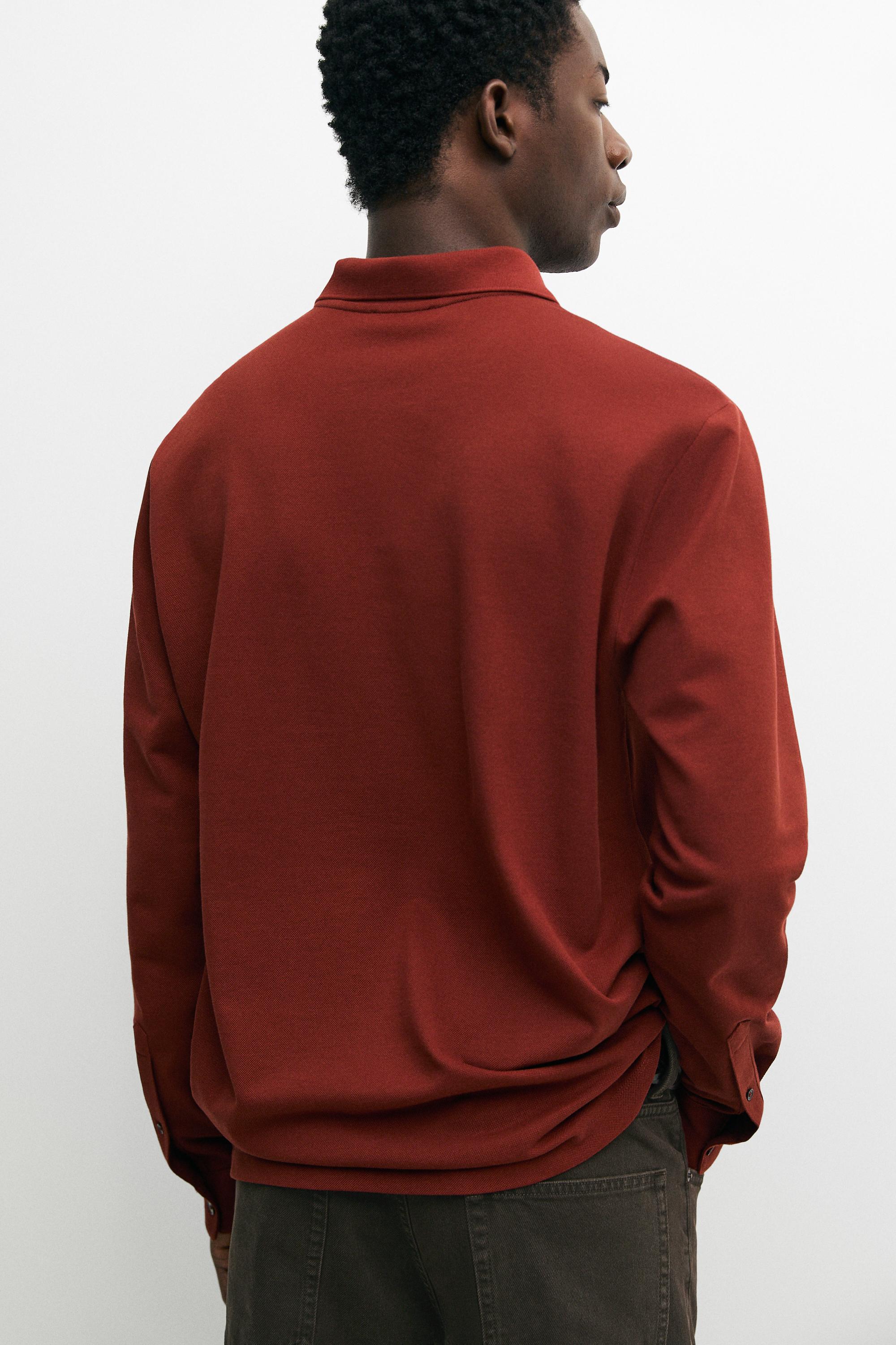 100% cotton micro-textured knit polo shirt — ORANGE