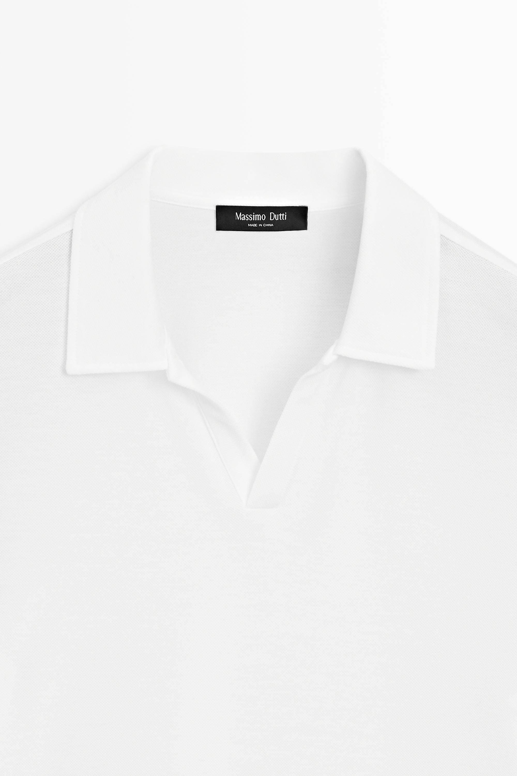 Micro-textured V-neck piqué polo shirt — WHITE