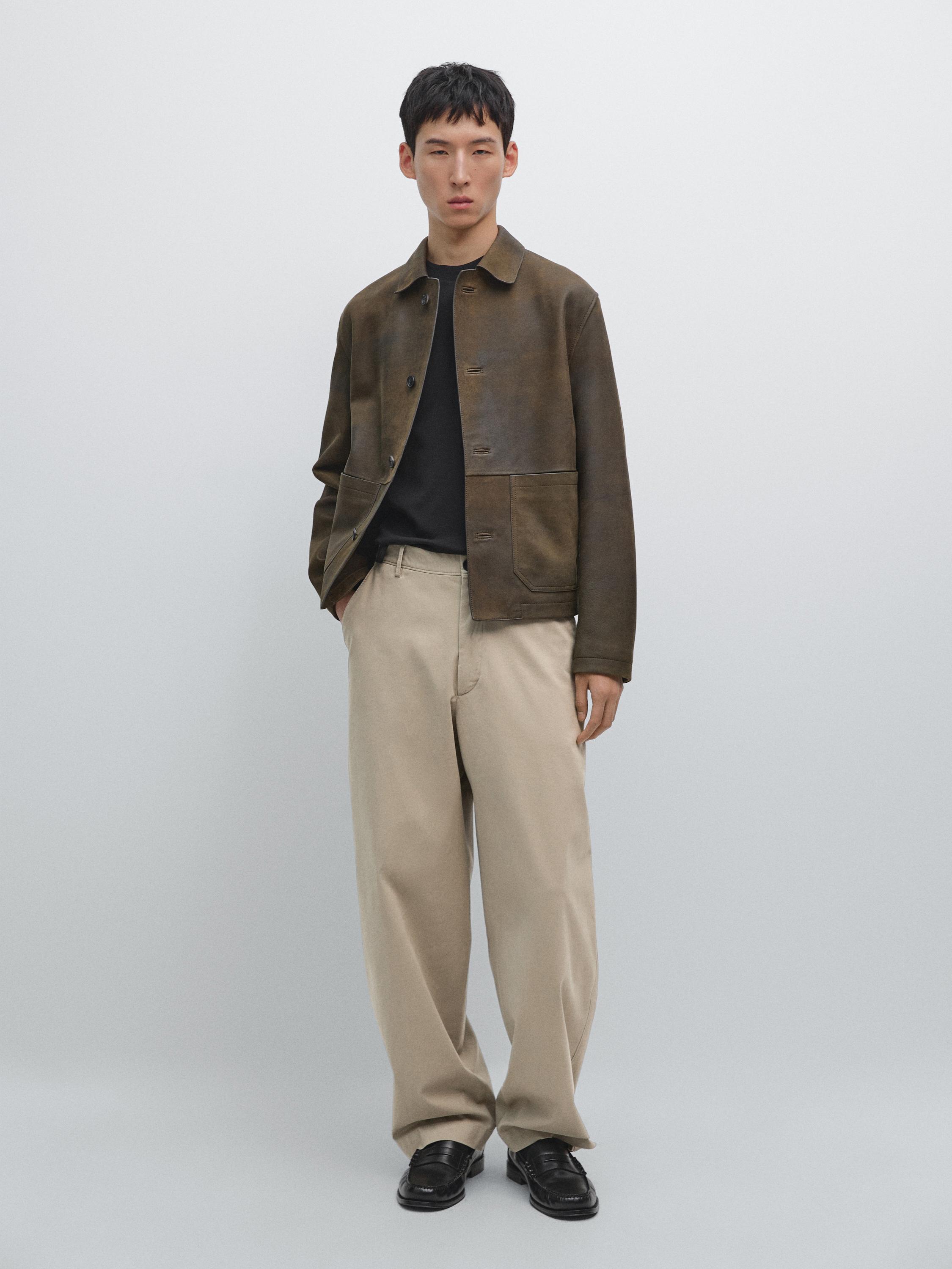 Cotton blend wide-leg trousers