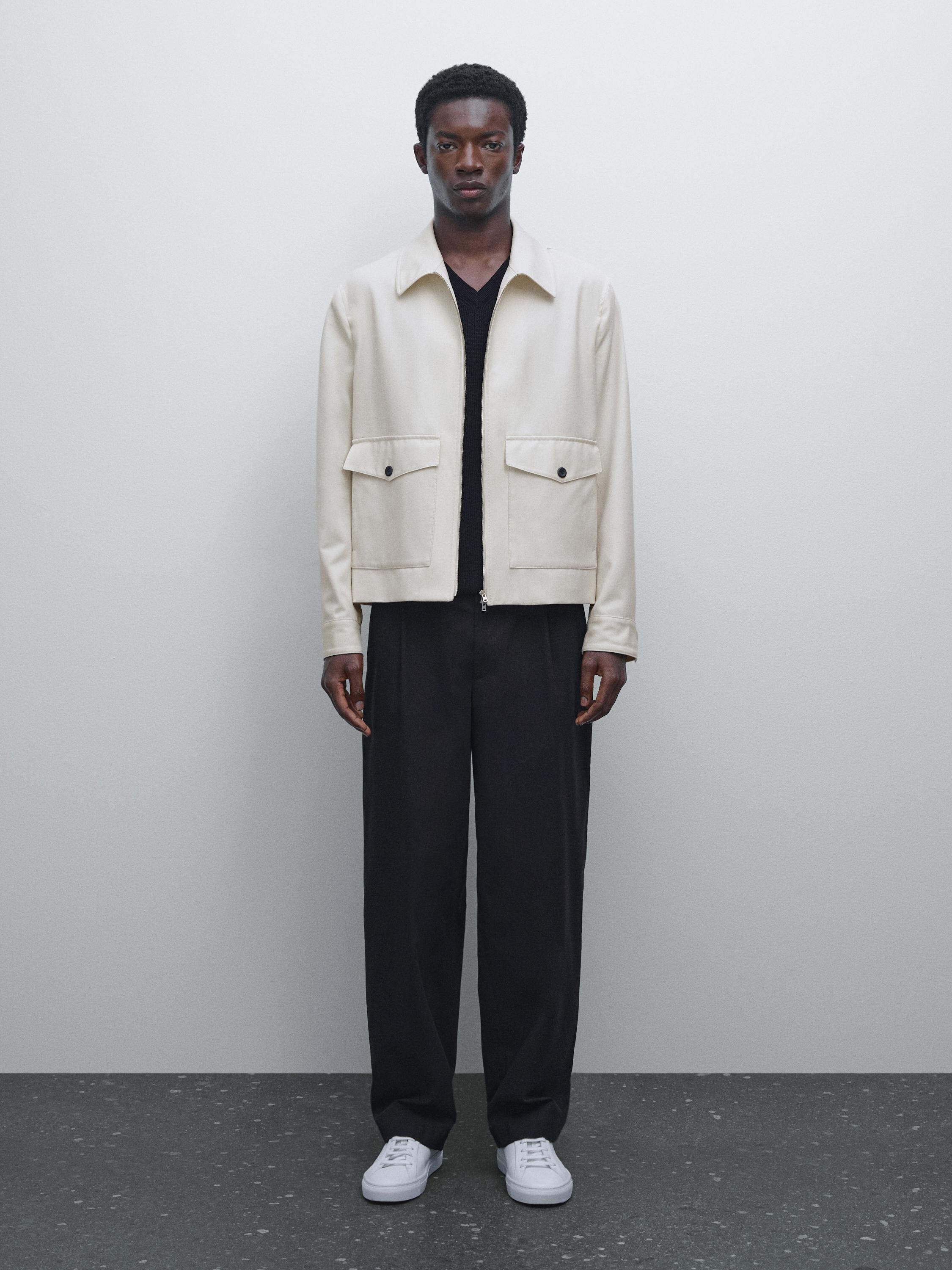 Blouson court poches laine et coton