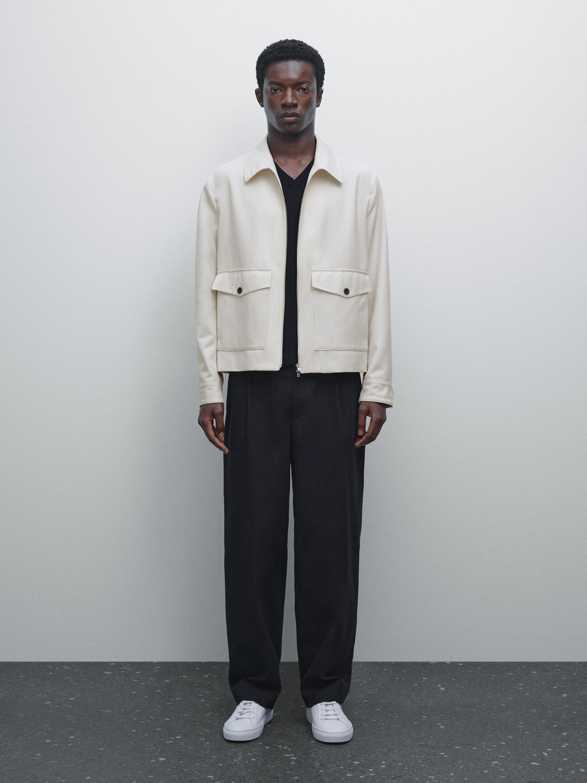 Blouson Court Poches Laine Et Coton - Pierre - S - Massimo Dutti - Homme