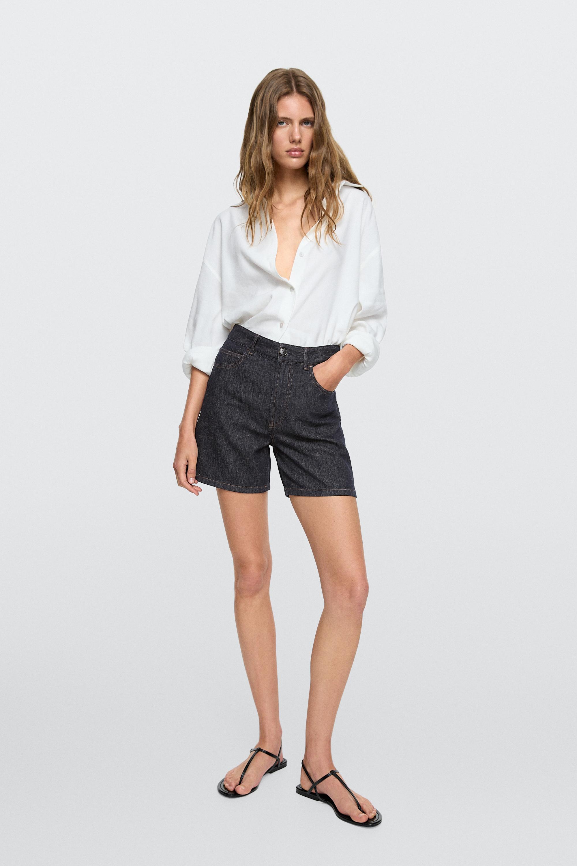 Total look mid-rise denim Bermuda shorts — DARK BLUE