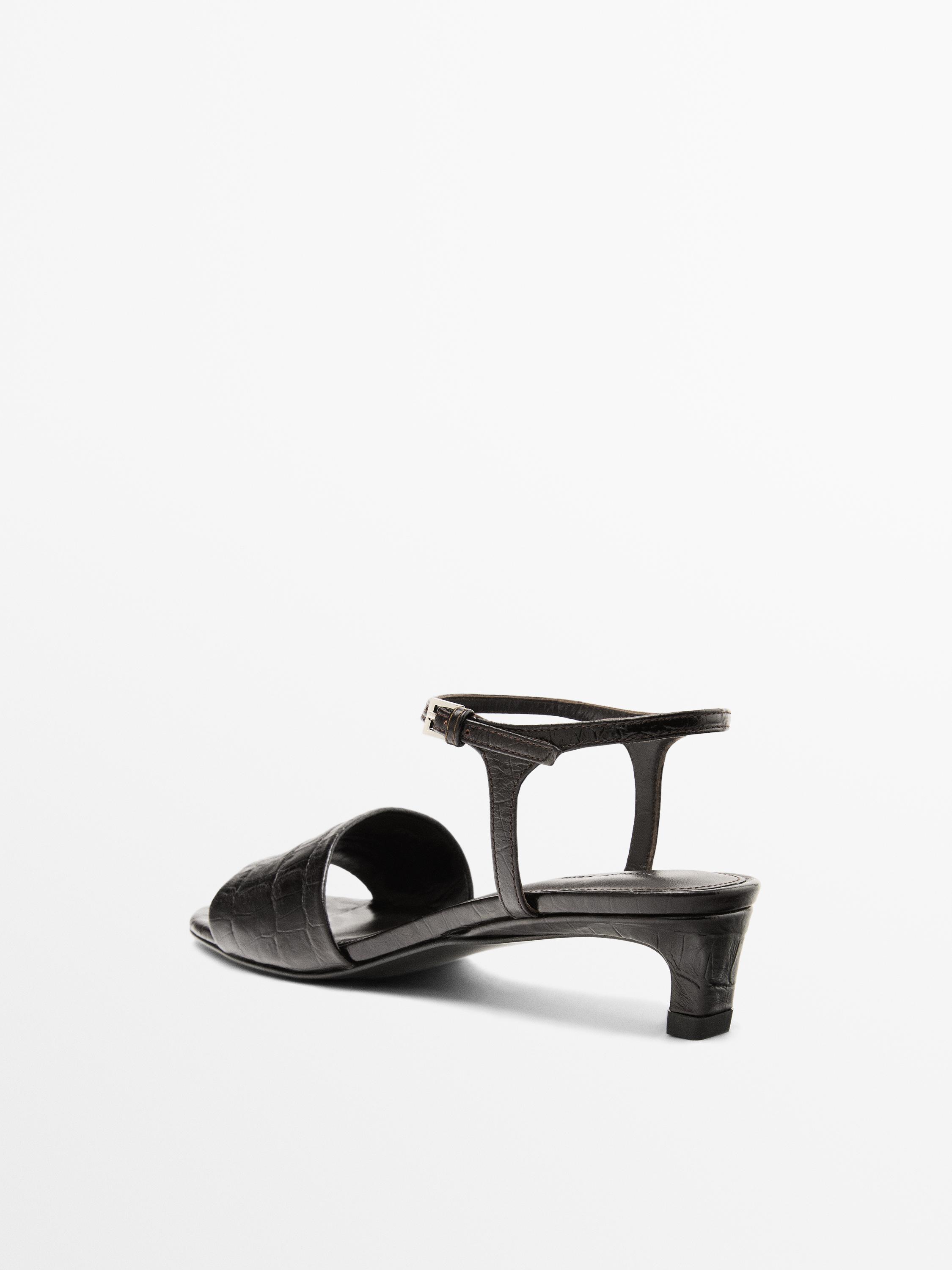 Mock croc embossed heeled sandals