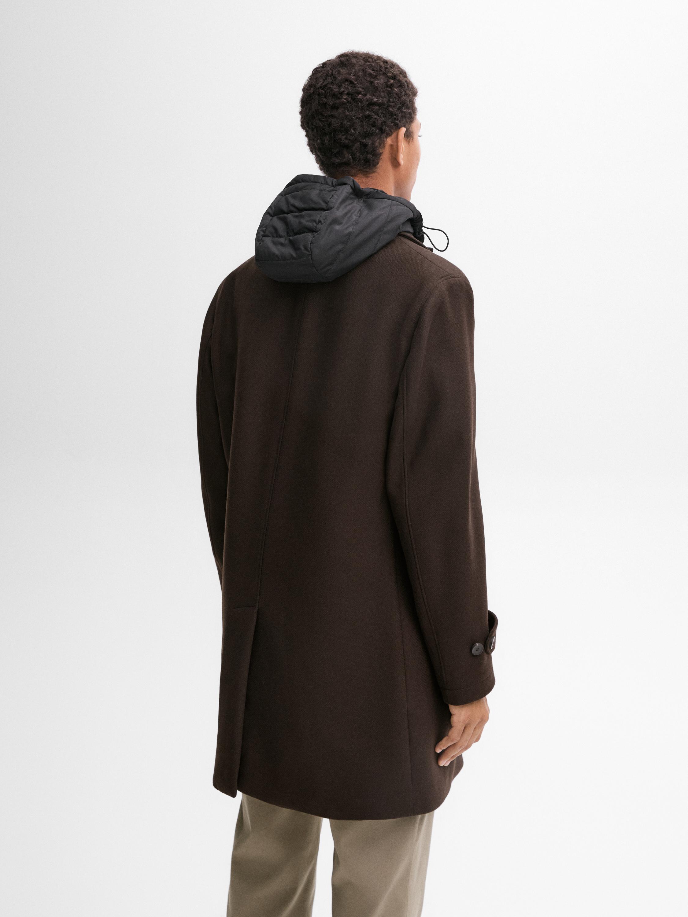 Wool blend coat with hood detail