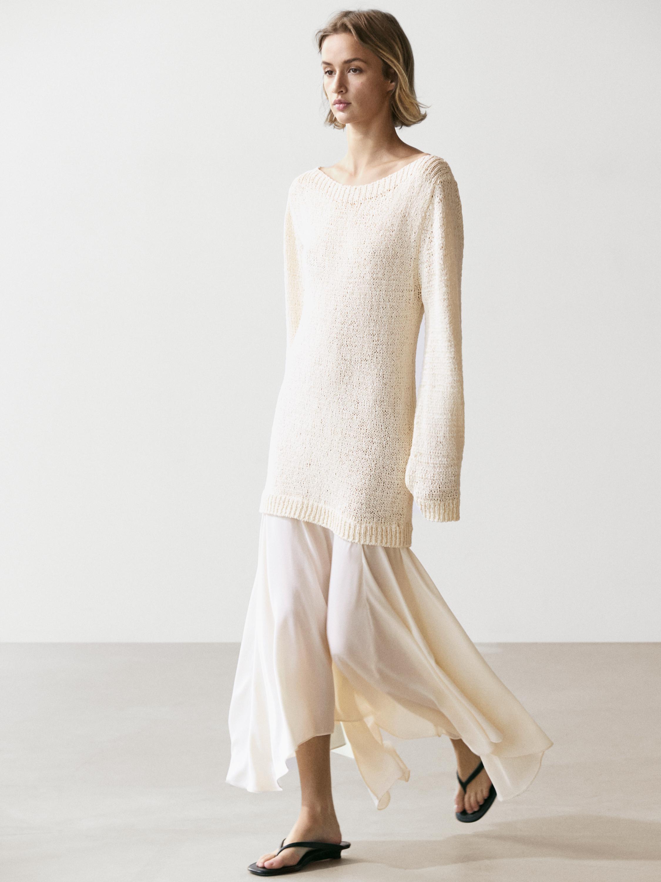 Combined asymmetric midi dress — CREAM