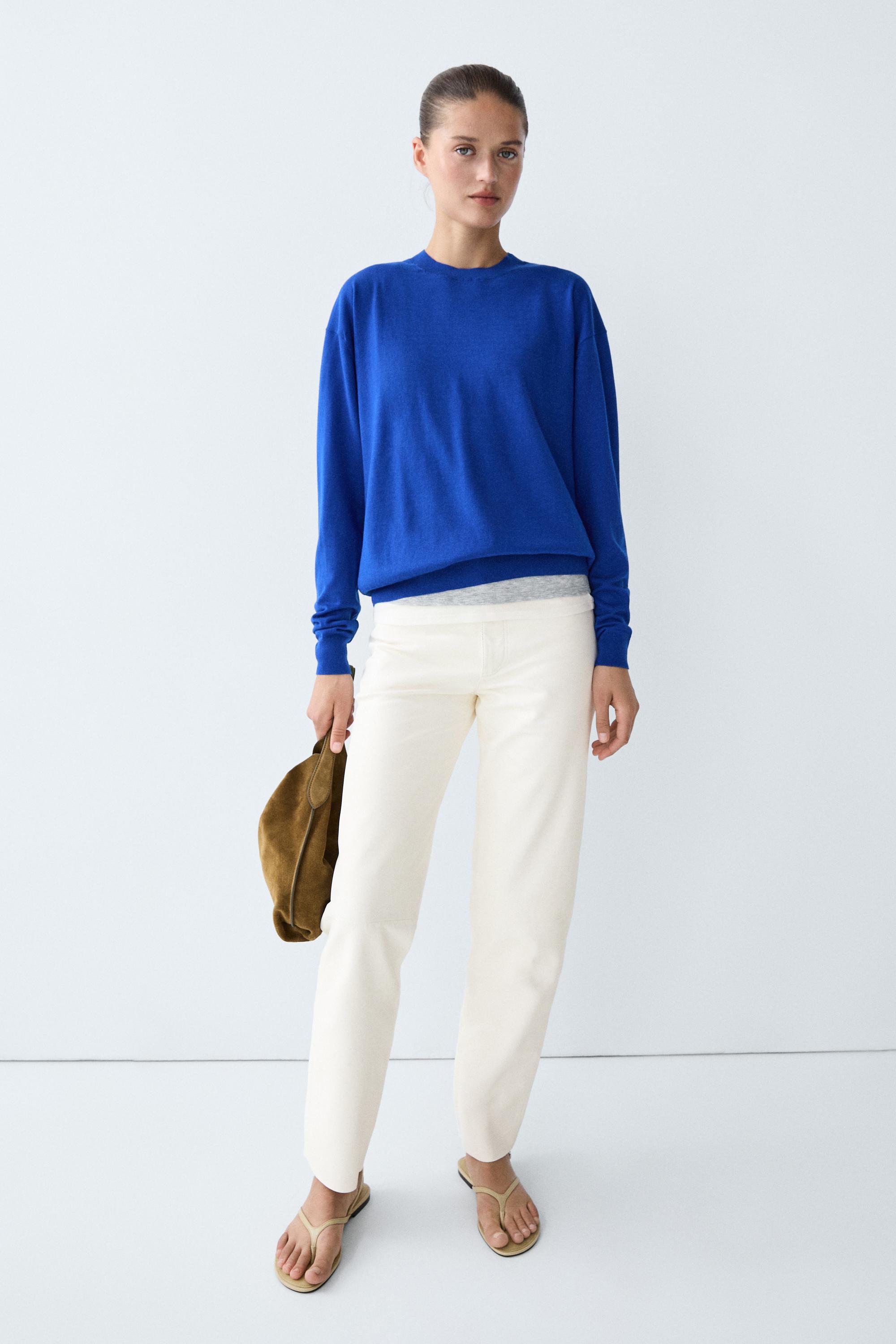 Fine knit round neck sweater — DEEP BLUE