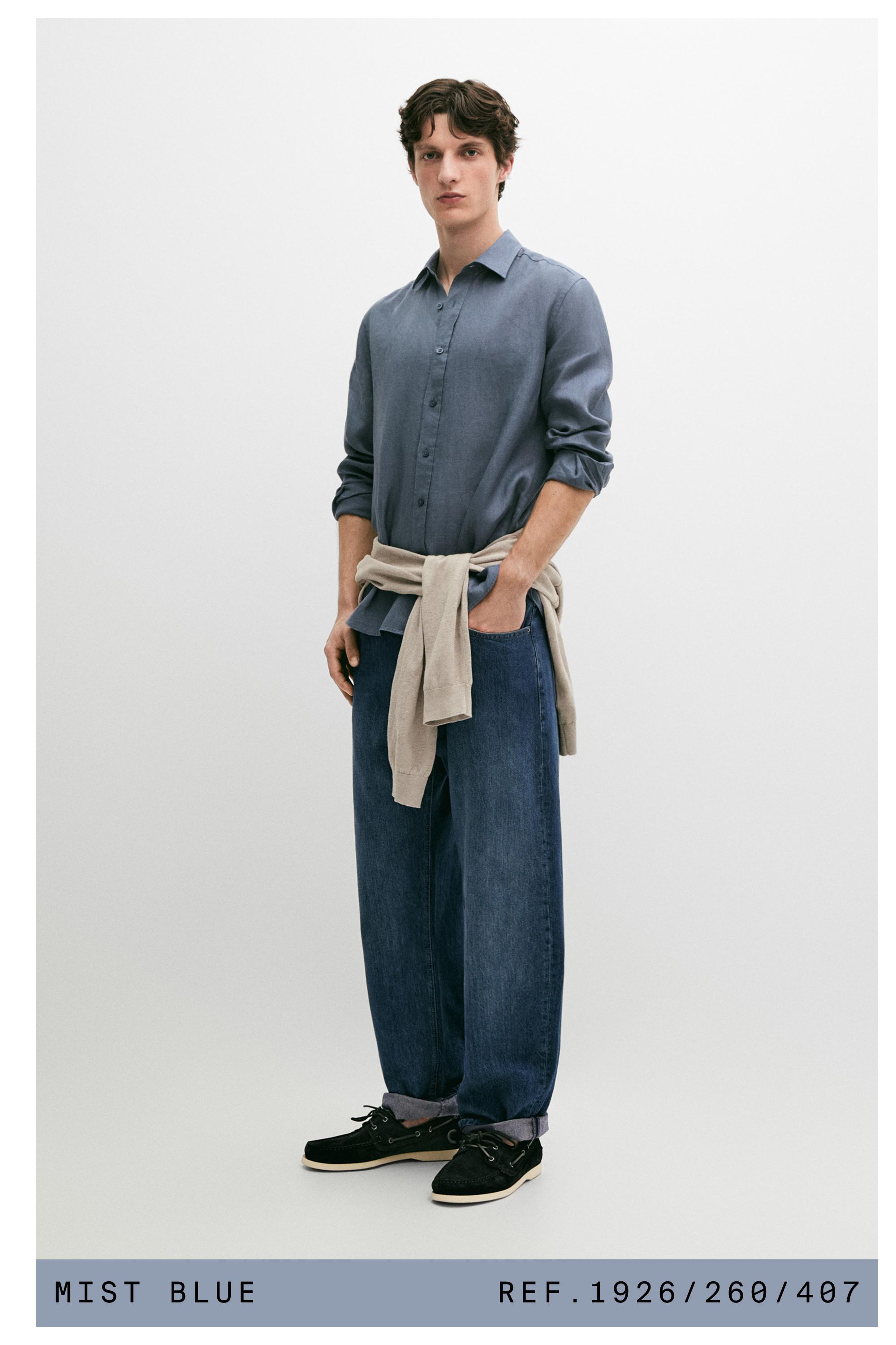 100% linen slim fit shirt — DARK BLUE