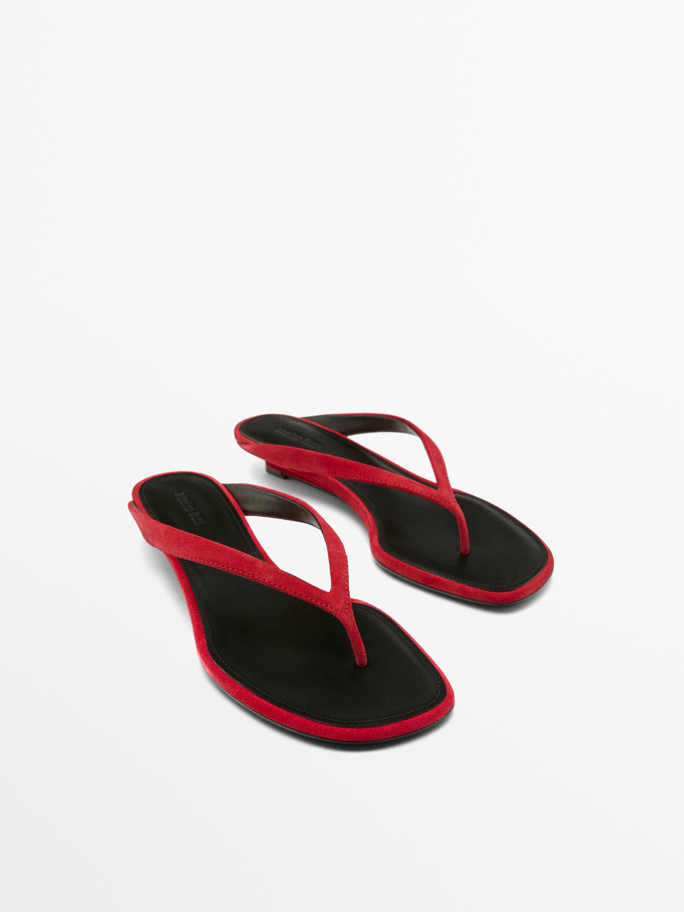 Mid-heel sandals with toe divider — RED