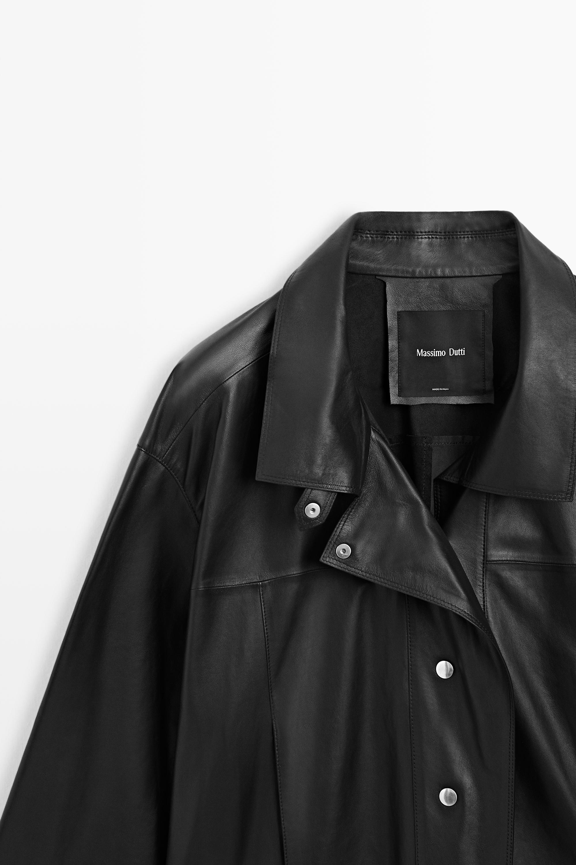 Leather button-detail jacket — BLACK