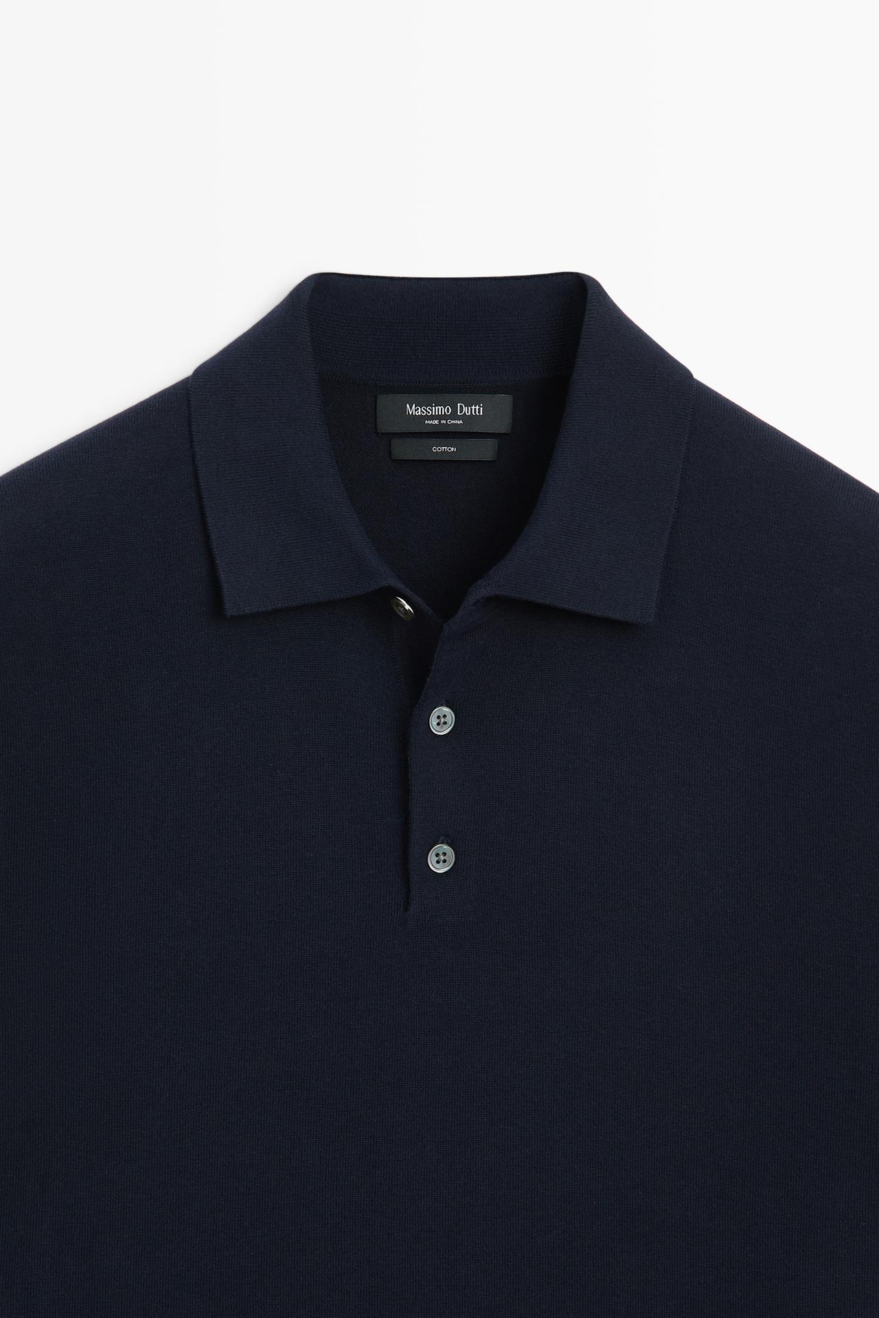 100% cotton knit polo sweater — NAVY BLUE