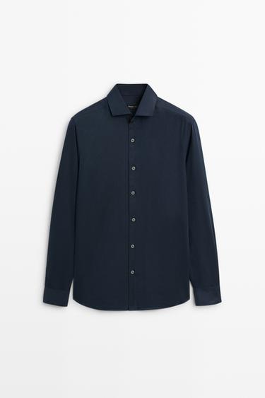Regular fit cotton blend shirt — DEEP BLUE 2
