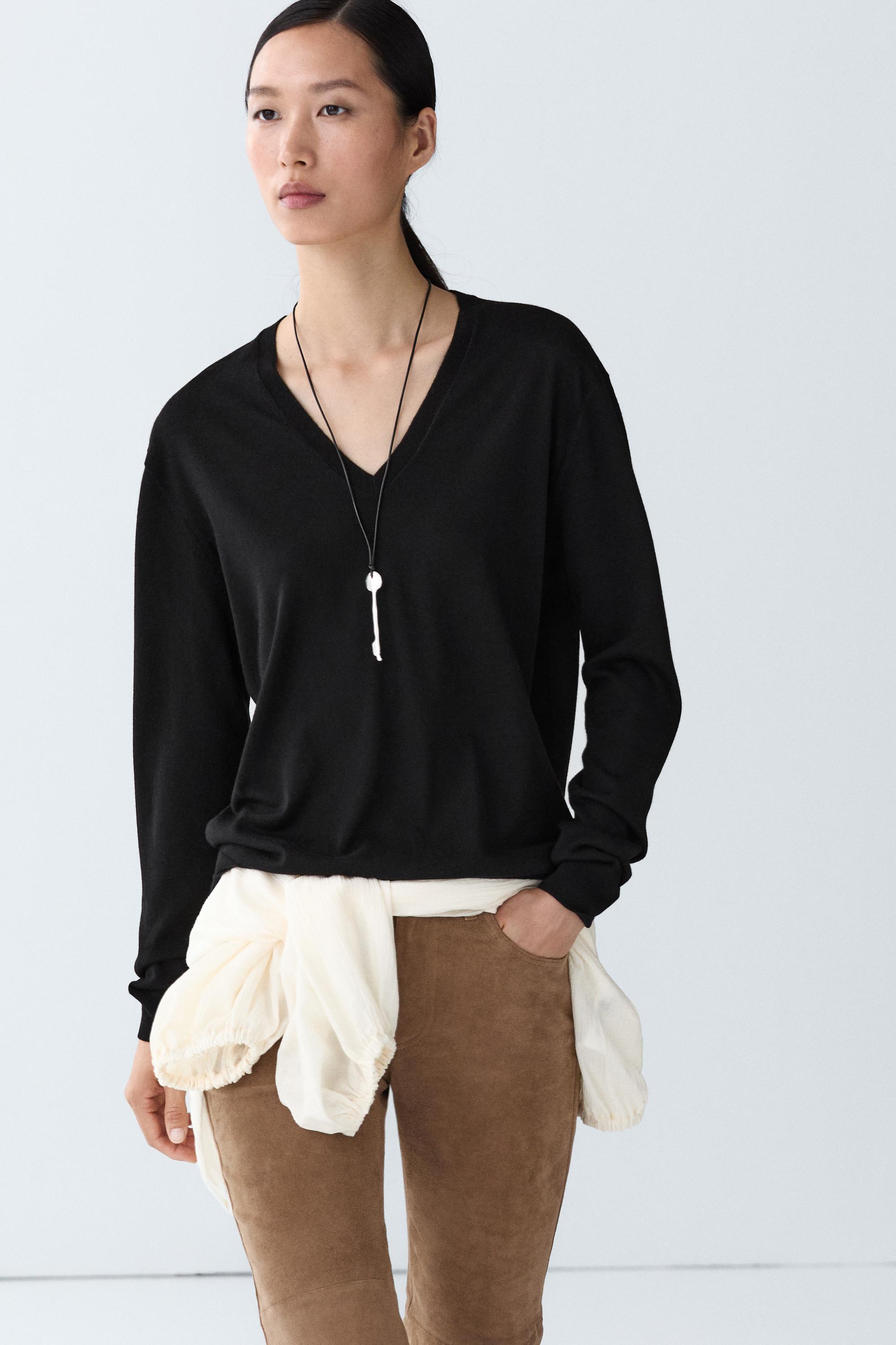 Wool blend V-neck knit sweater