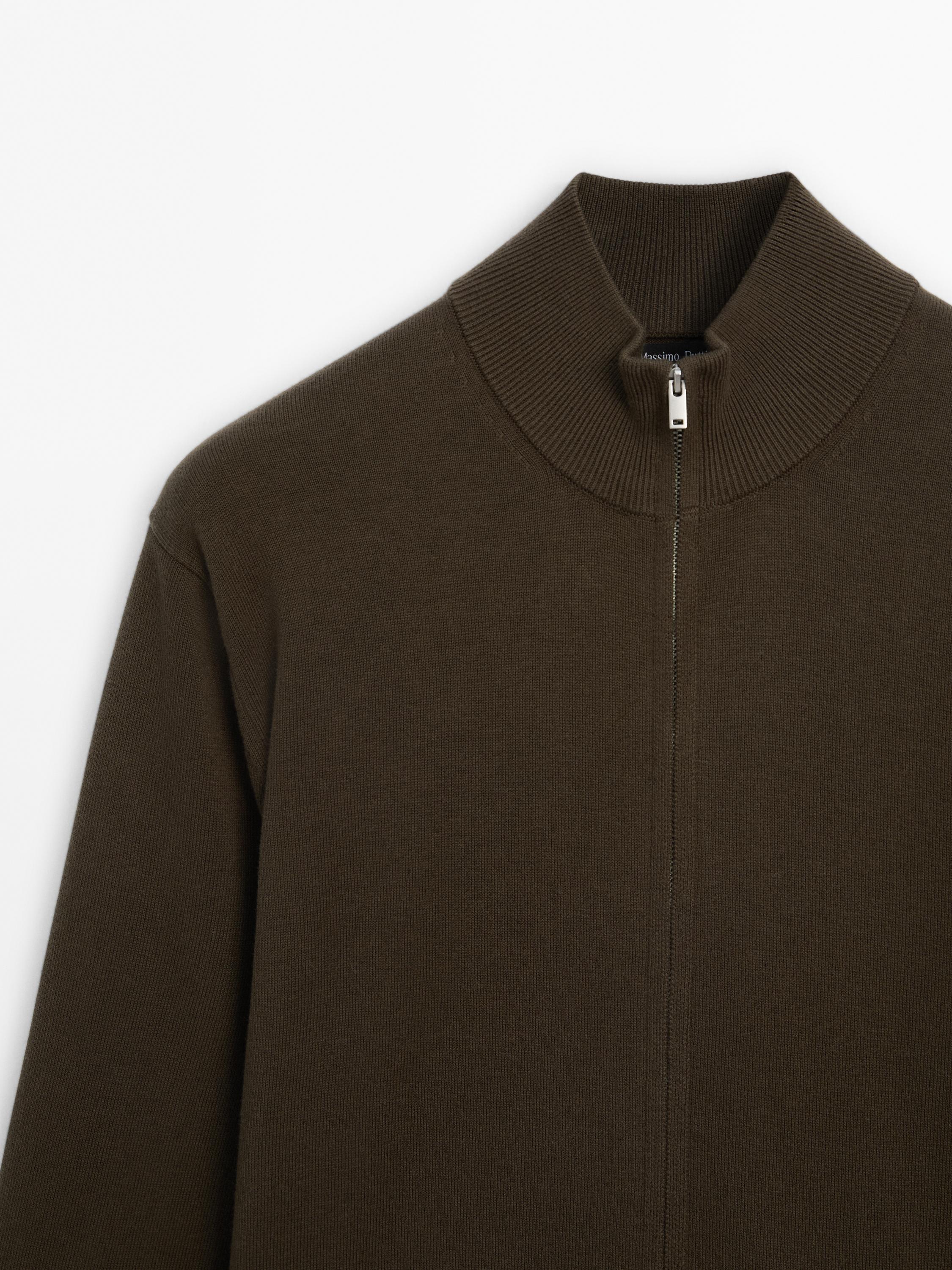 Cotton blend zip-up knit cardigan
