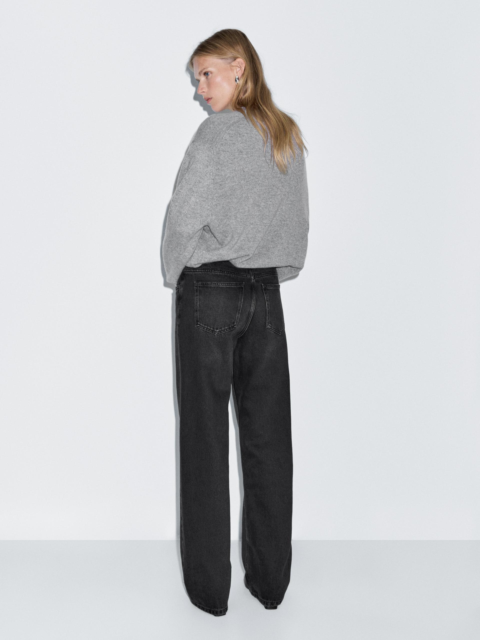 Jeans Wide Leg De Cintura Média - Preto - 44 - Massimo Dutti - Mulher