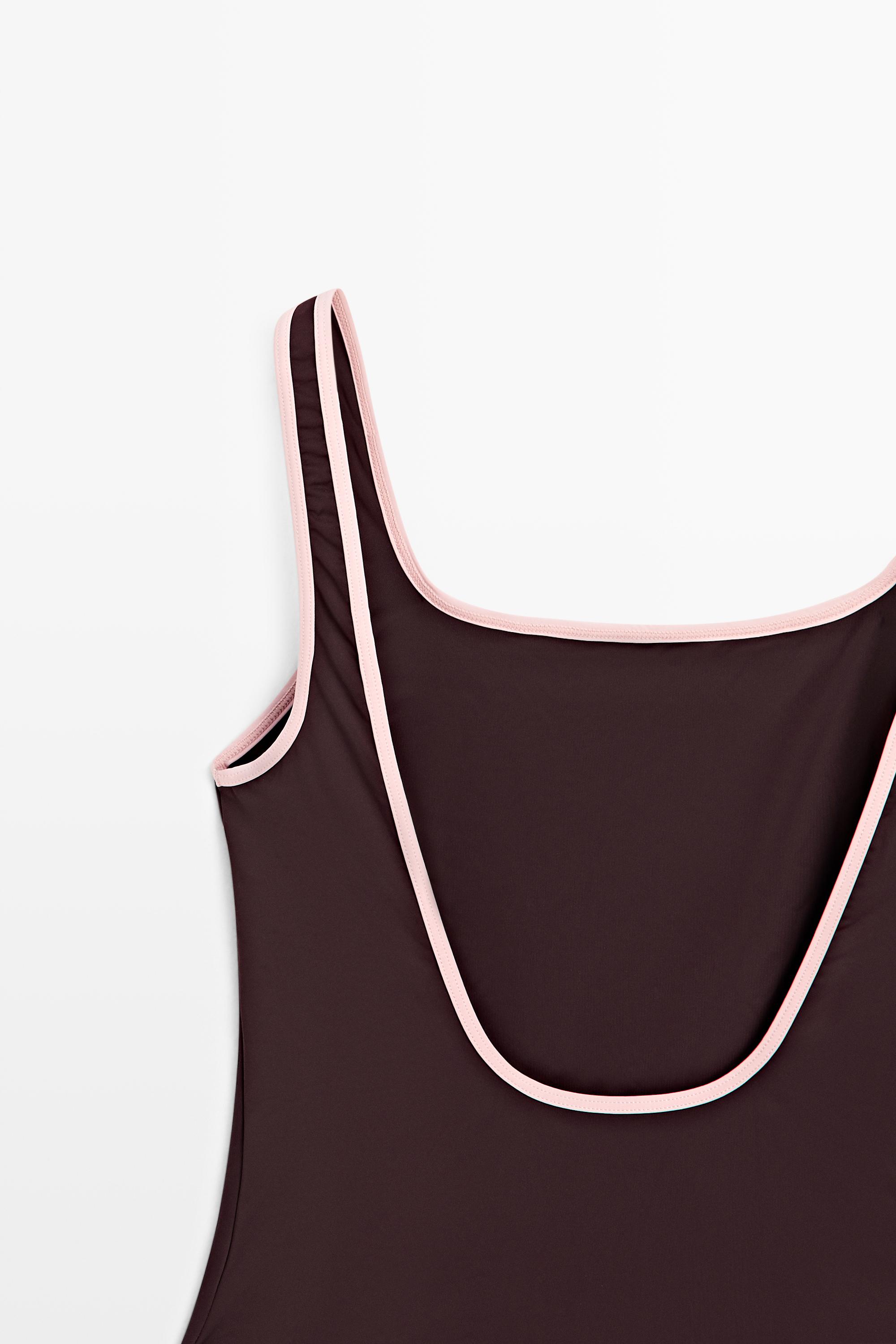 Contrast plain swimsuit — PALE PINK