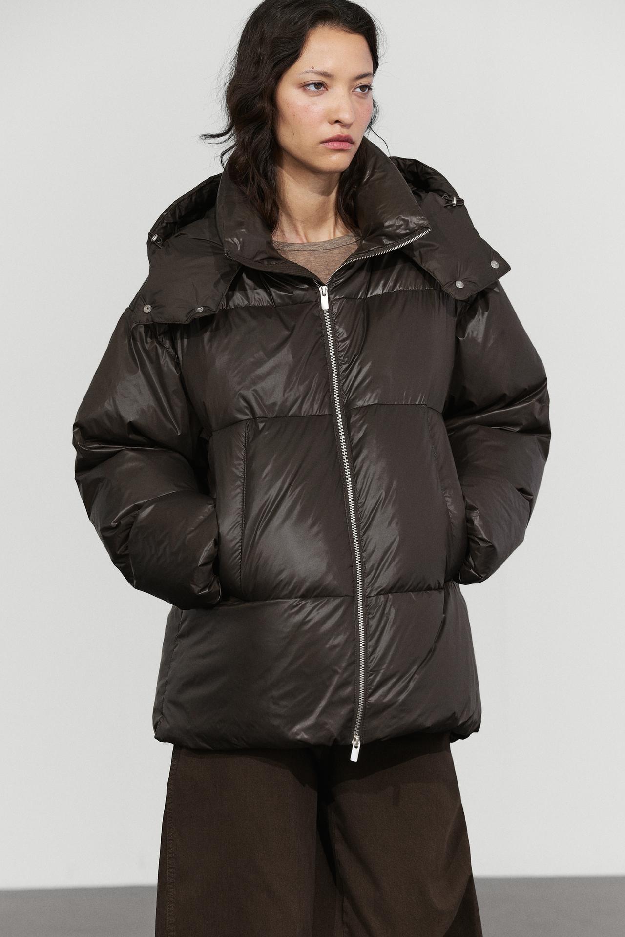 Down jacket with mitten detail — DARK MARL