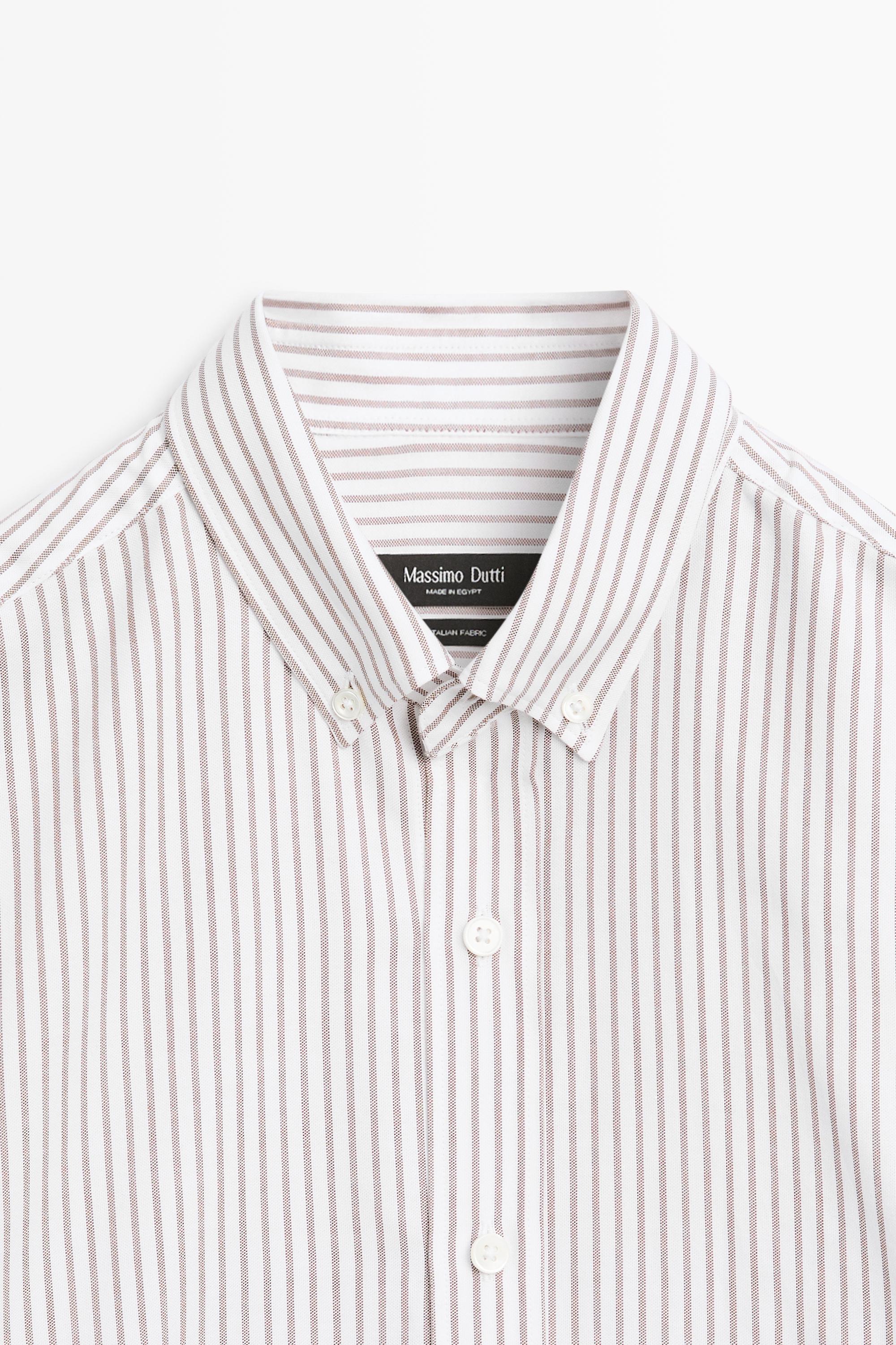 100% cotton regular fit striped shirt — BROWN