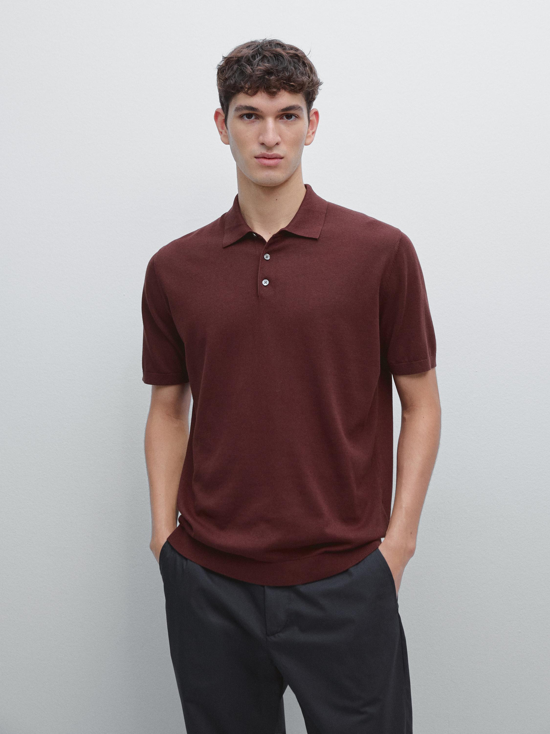 Short sleeve cotton knit polo shirt