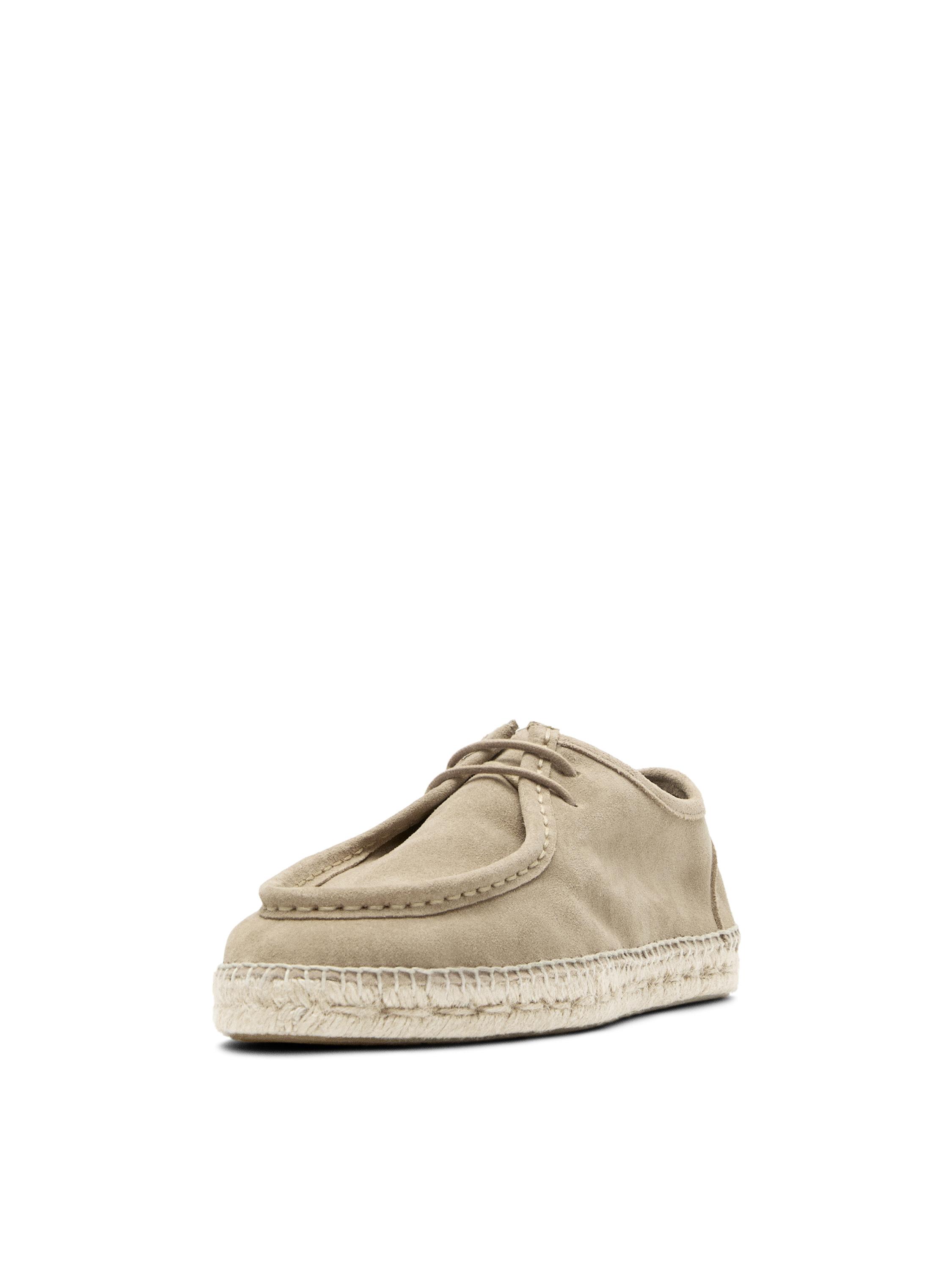 Split leather shoes with moc toe and jute sole — SAND