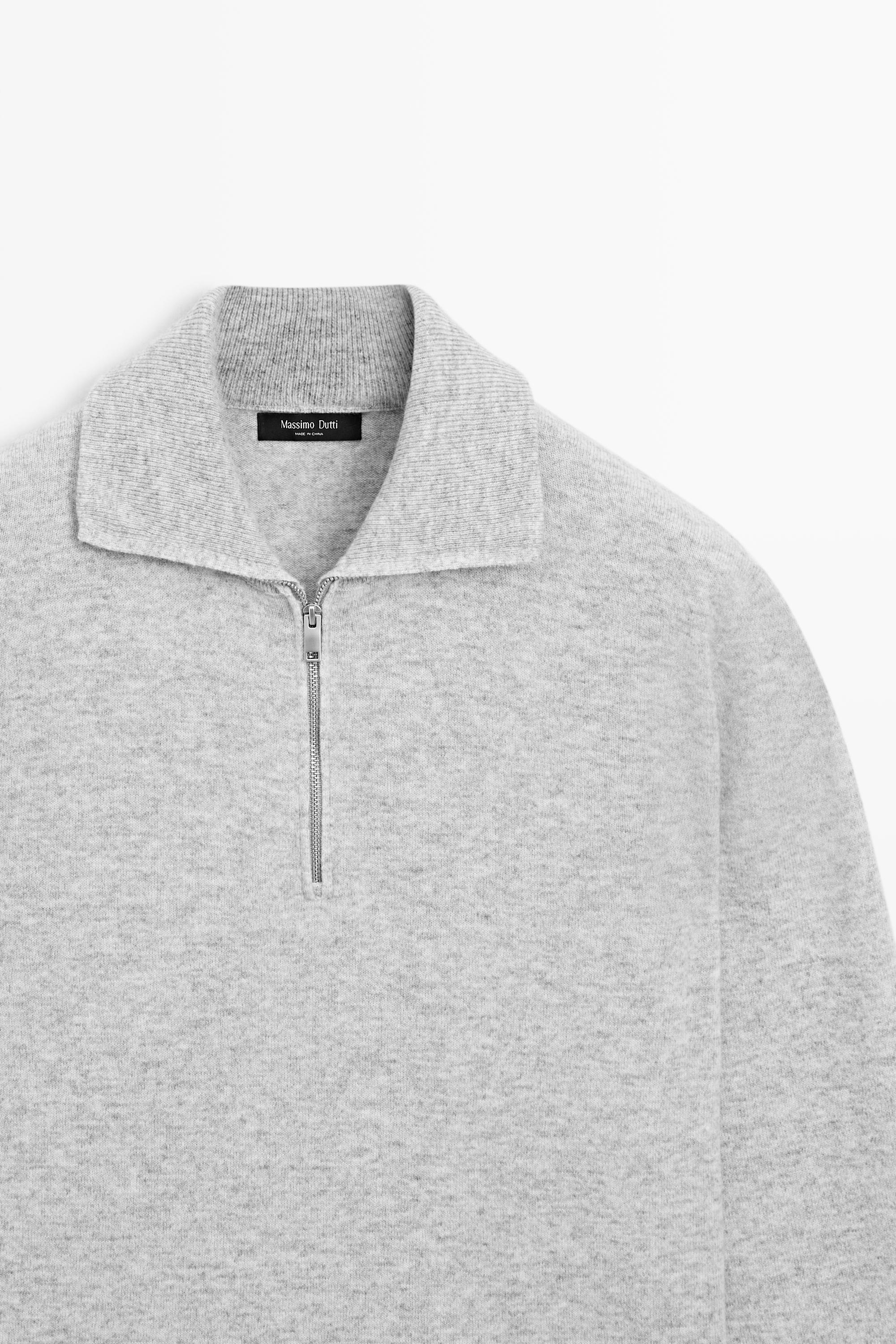 Mock neck zip-up knit sweater — GREY MARL