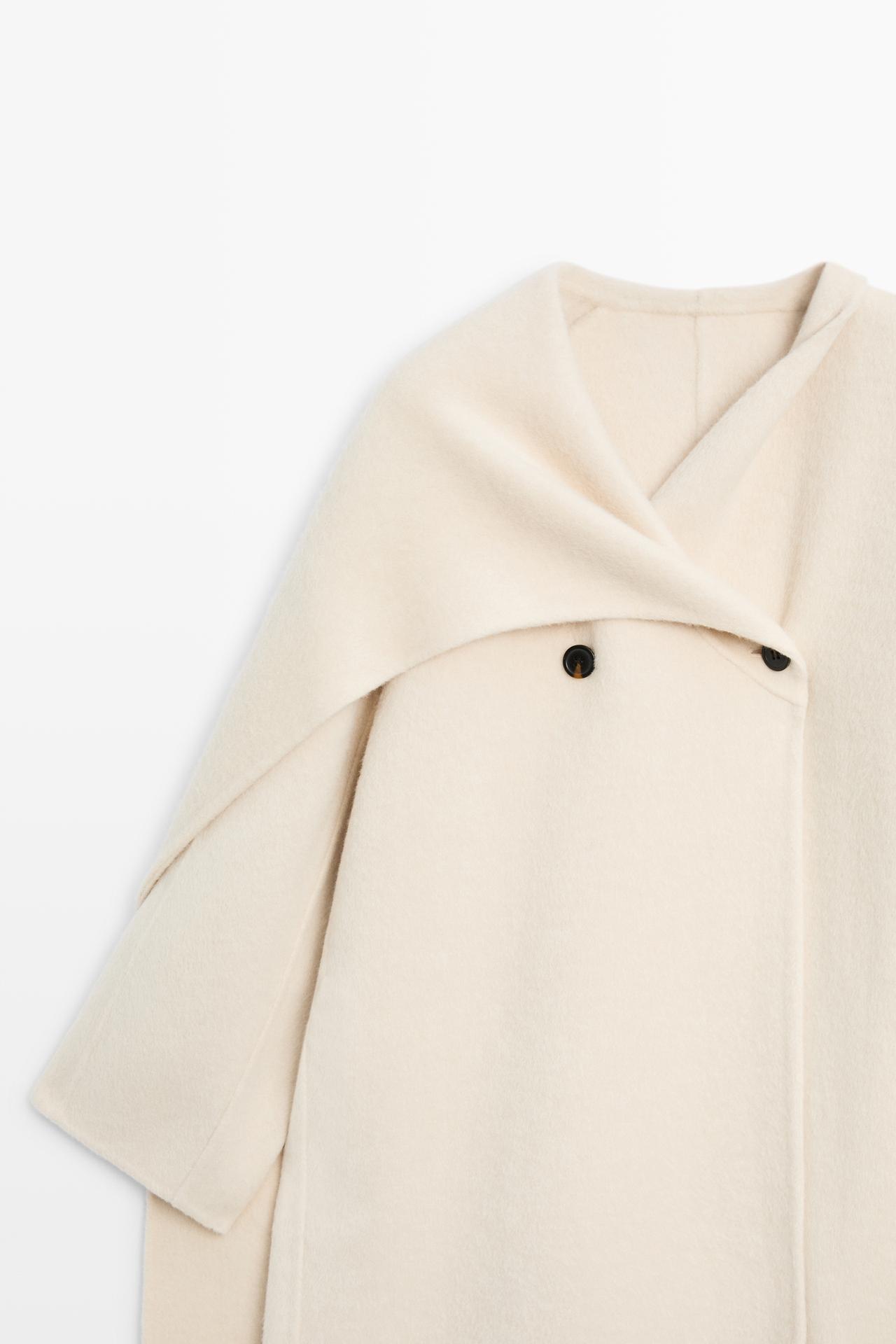 100% wool long coat with scarf — Off white
