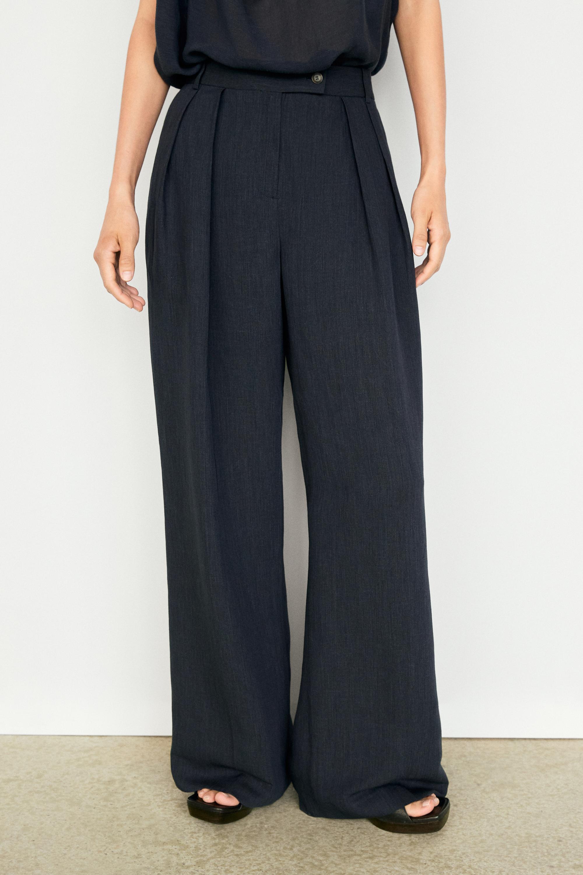 Melange linen suit pants — NAVY BLUE