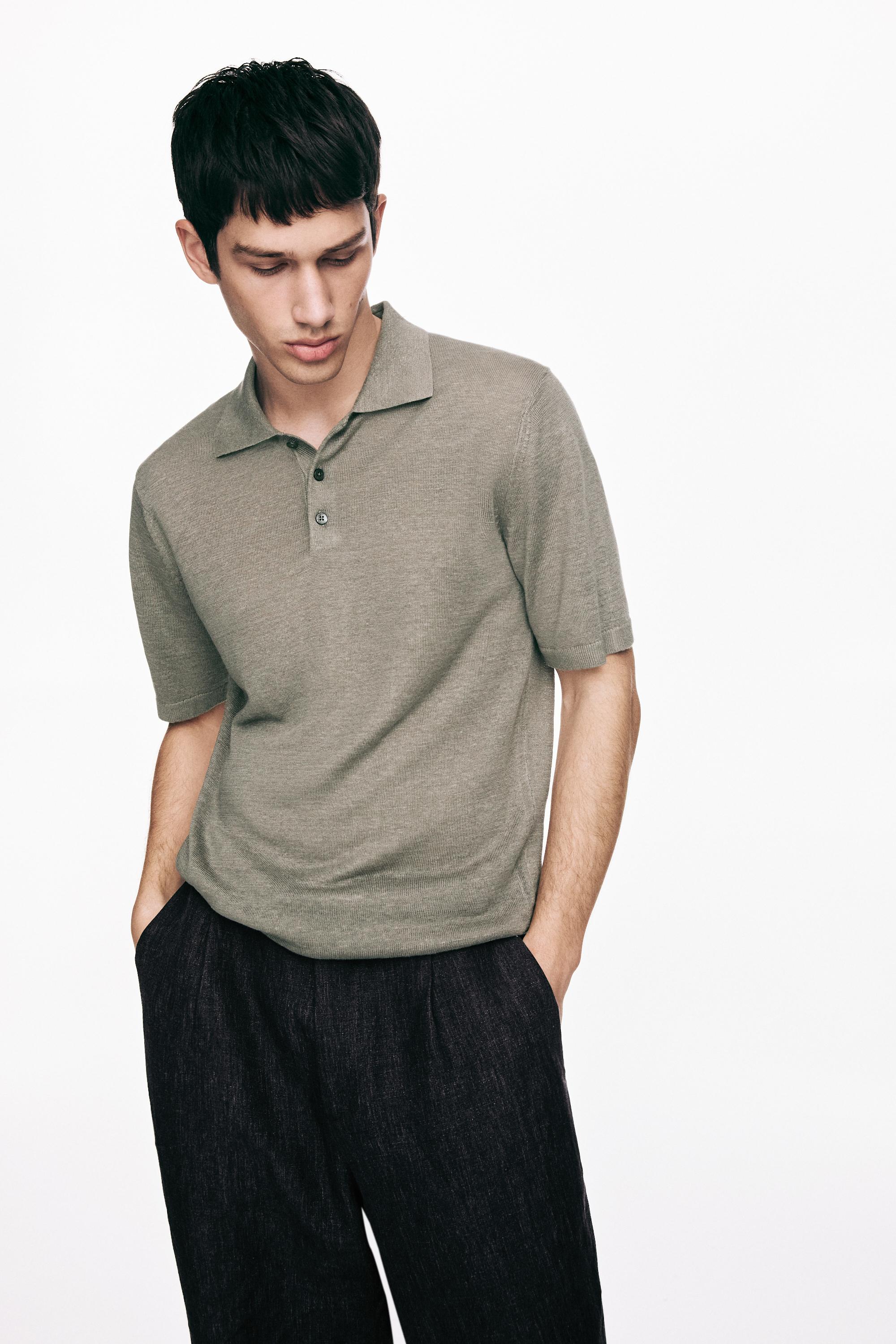 Linen knit polo sweater — MARINE GREEN