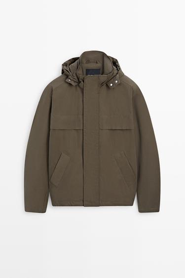 Short quilted hooded parka — KHAKI 2