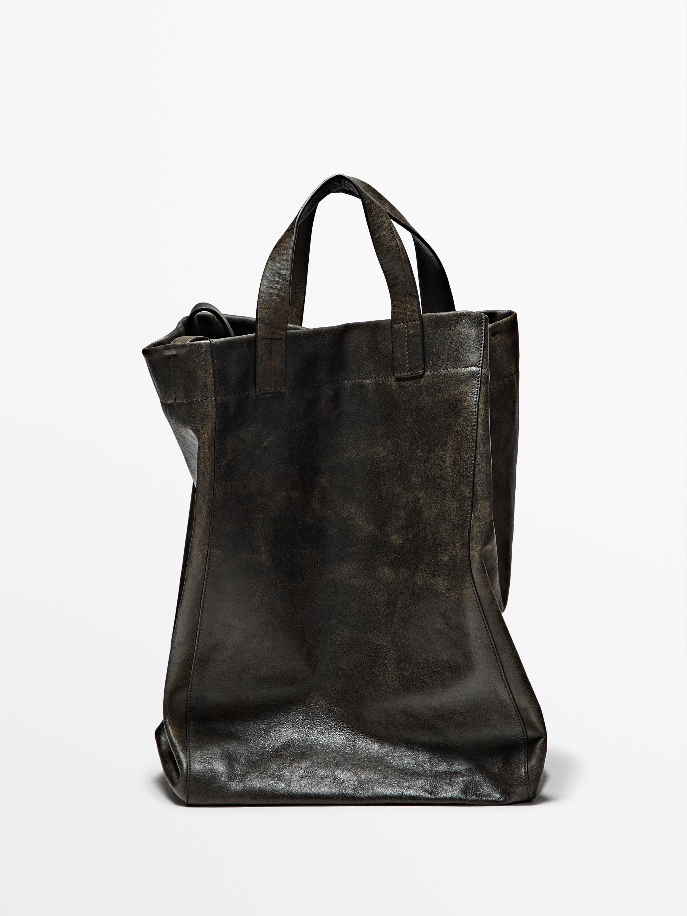 Tote bag en cuir nappa craquelé