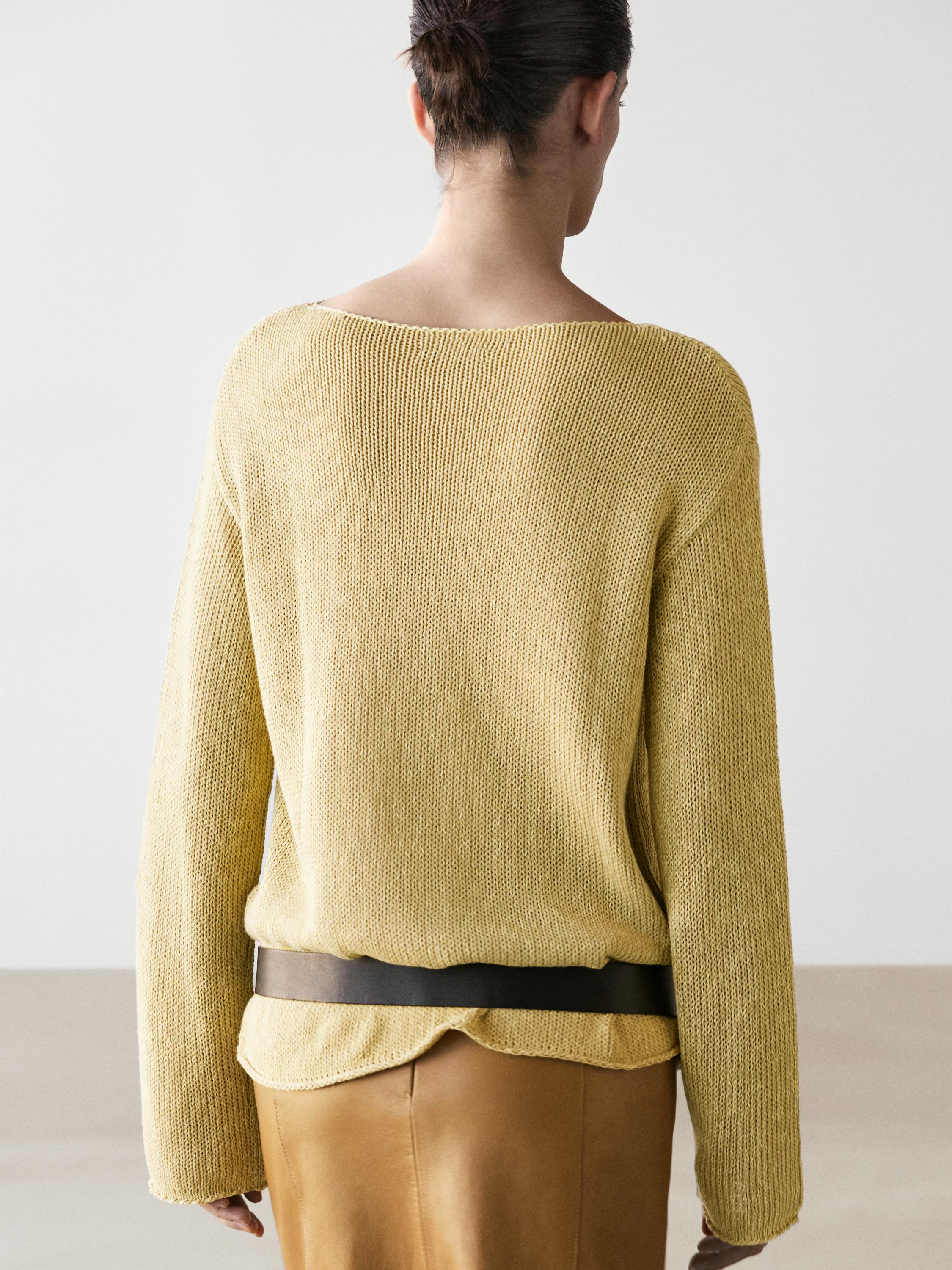 Cotton blend cutwork sweater — LIME