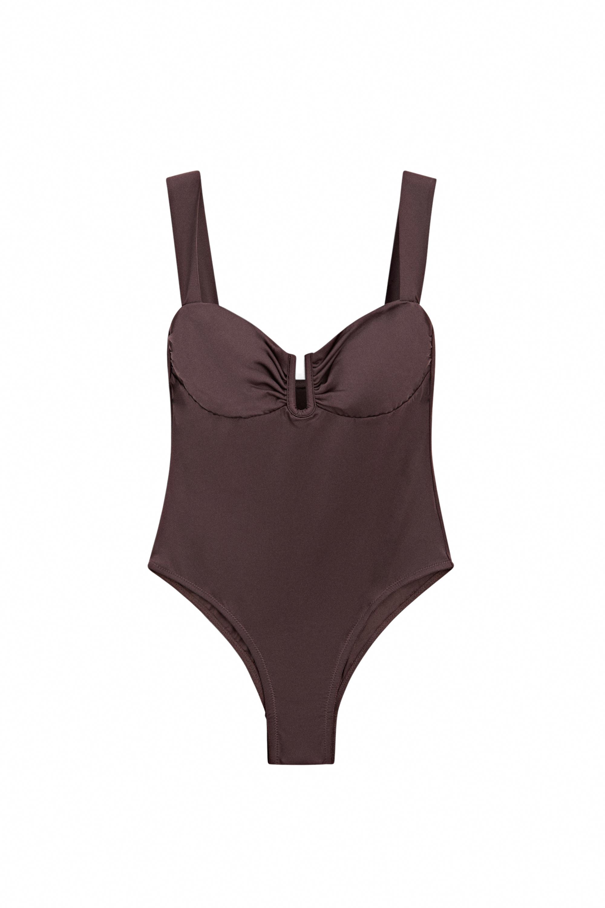 Swimsuit with gathered detail — BROWN
