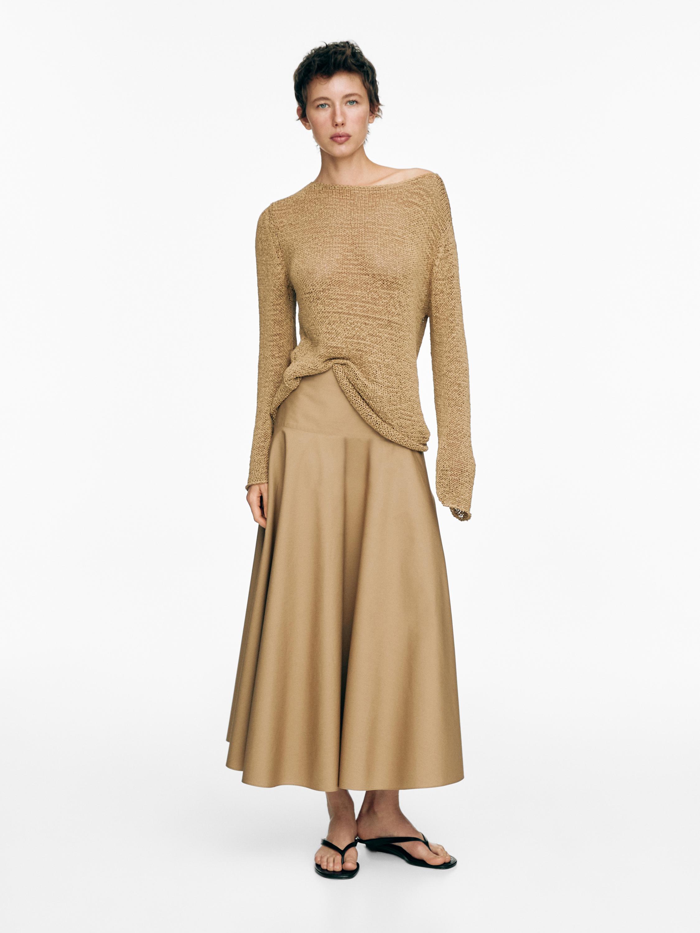 Flounce midi skirt with yoke detail — CAMEL