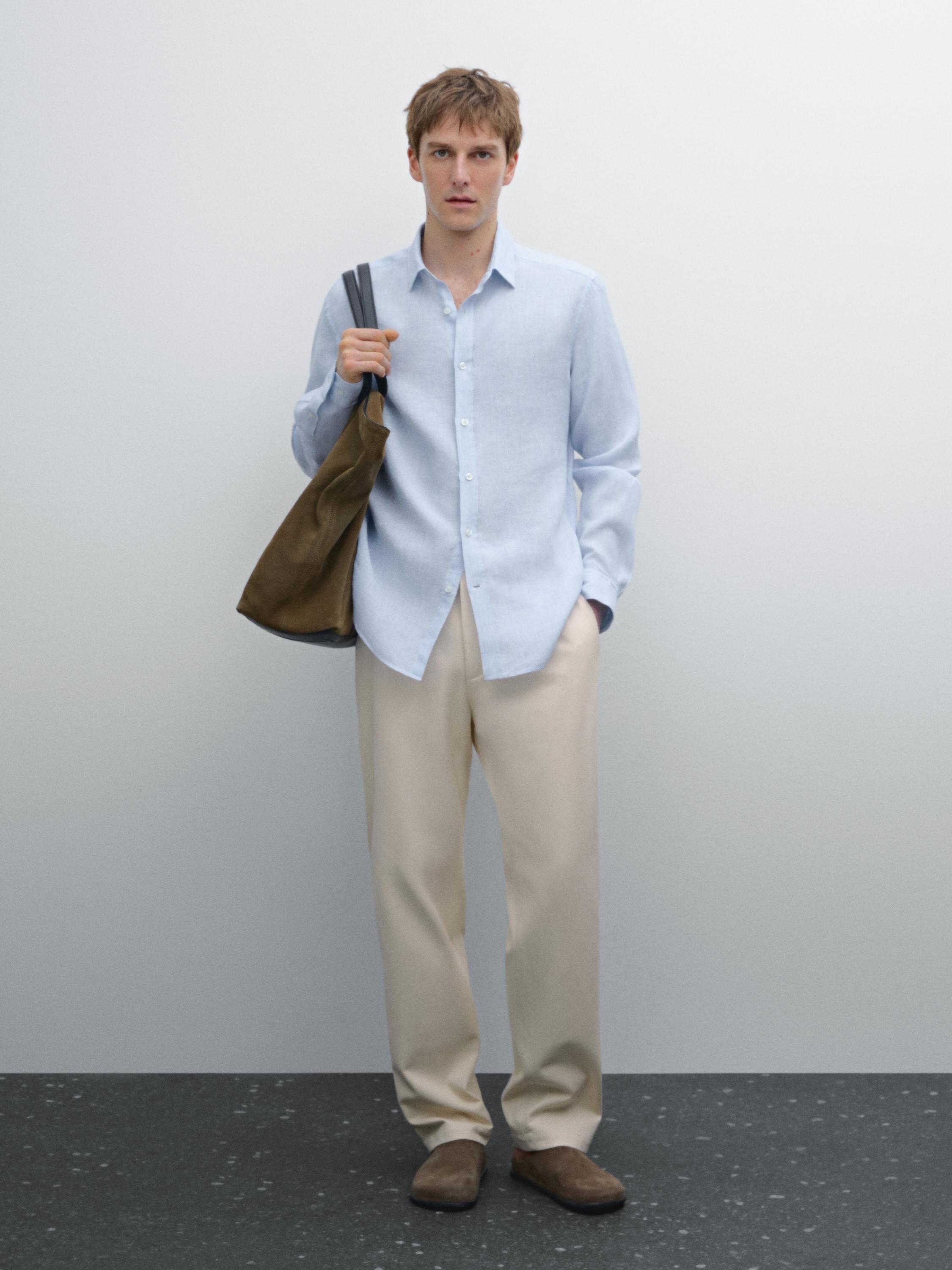 Slim-fit striped 100% linen shirt