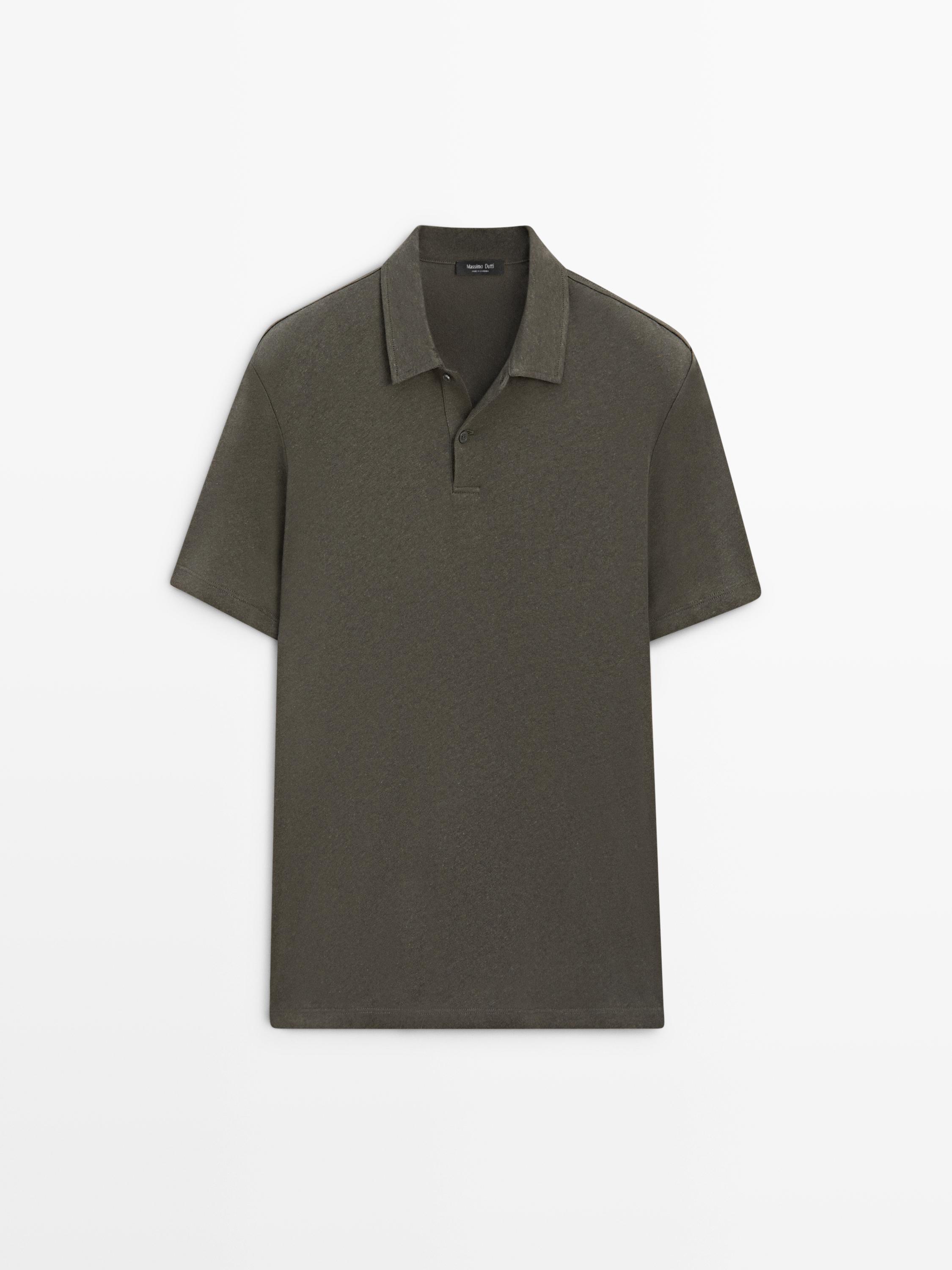 Linen and cotton short sleeve polo shirt
