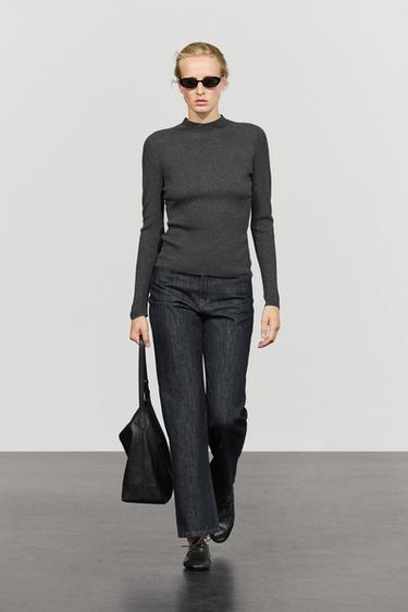 Mock turtleneck ribbed knit sweater — ANTHRACITE GREY 1