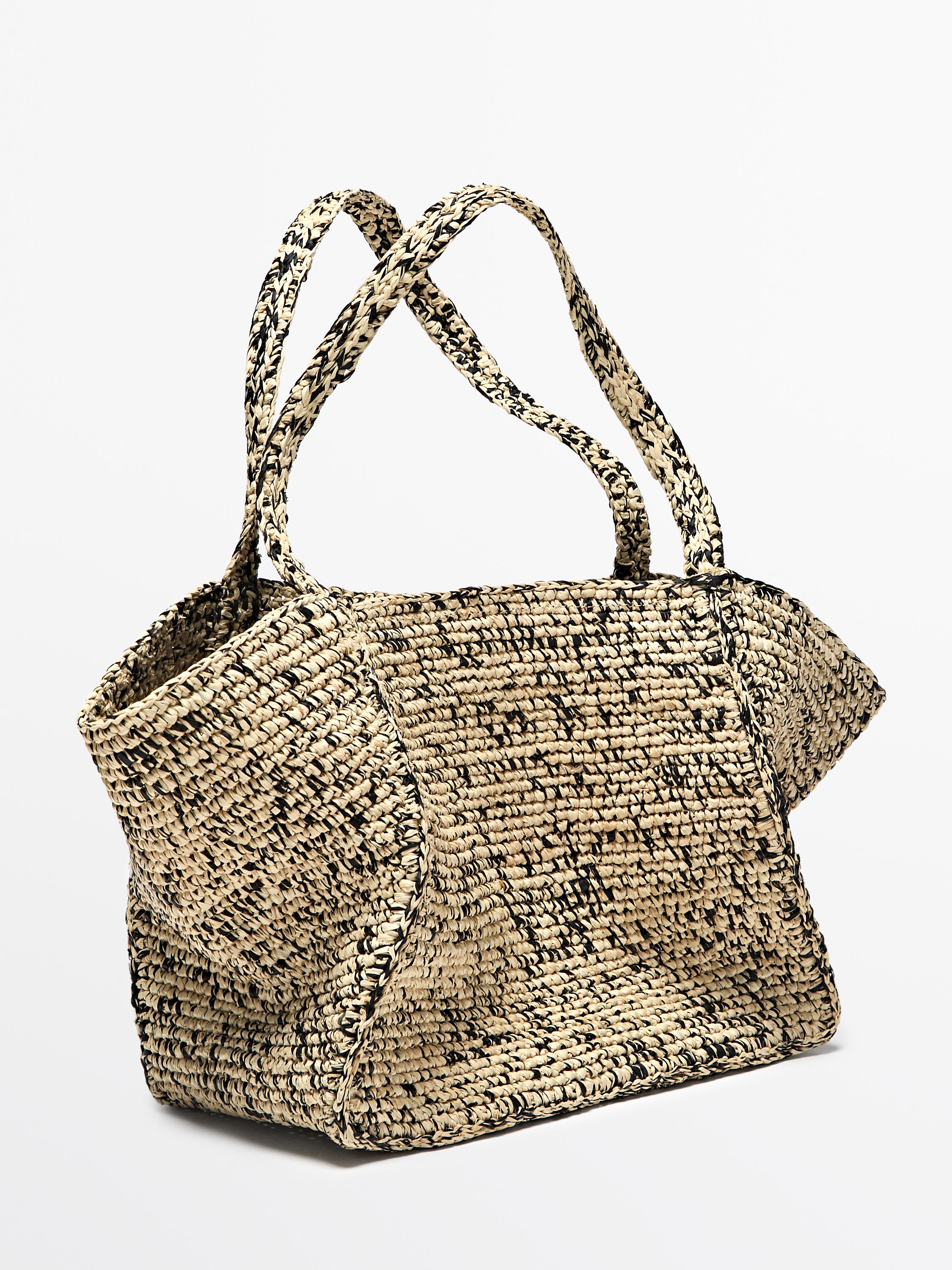 100% raffia mid-sized tote bag — GREY