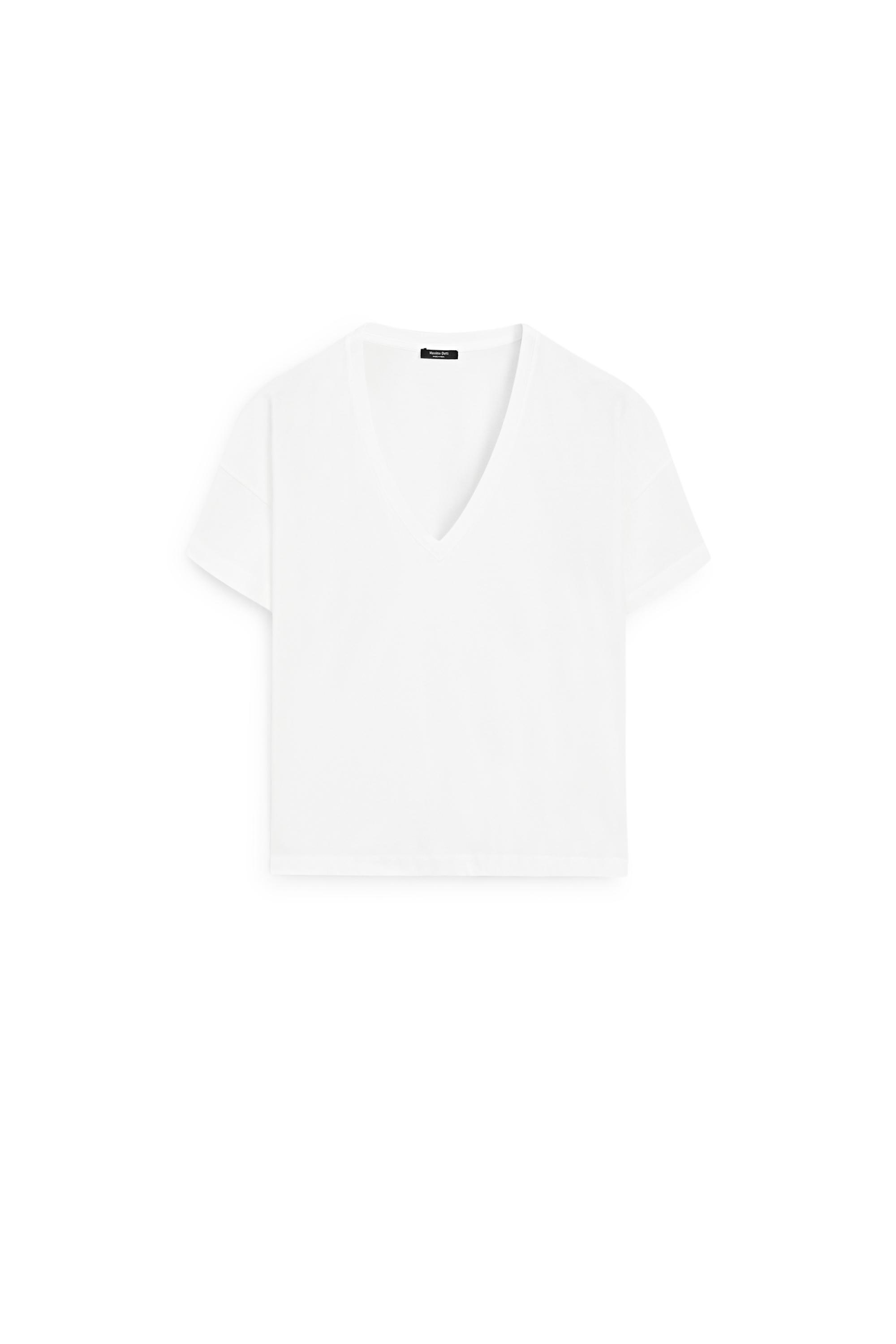 Flowing cropped fit V-neck T-shirt — WHITE