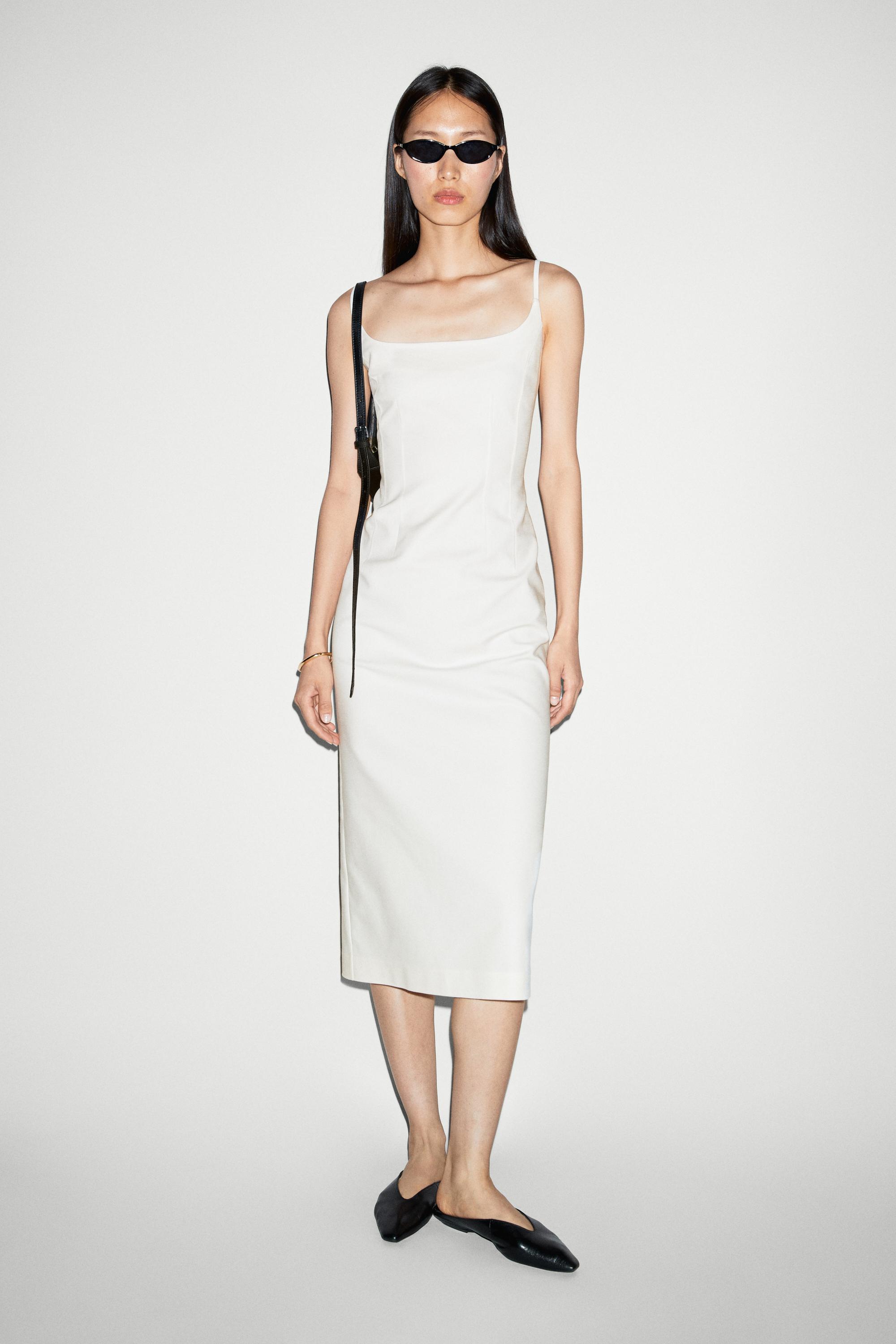 Cotton blend stretch midi dress