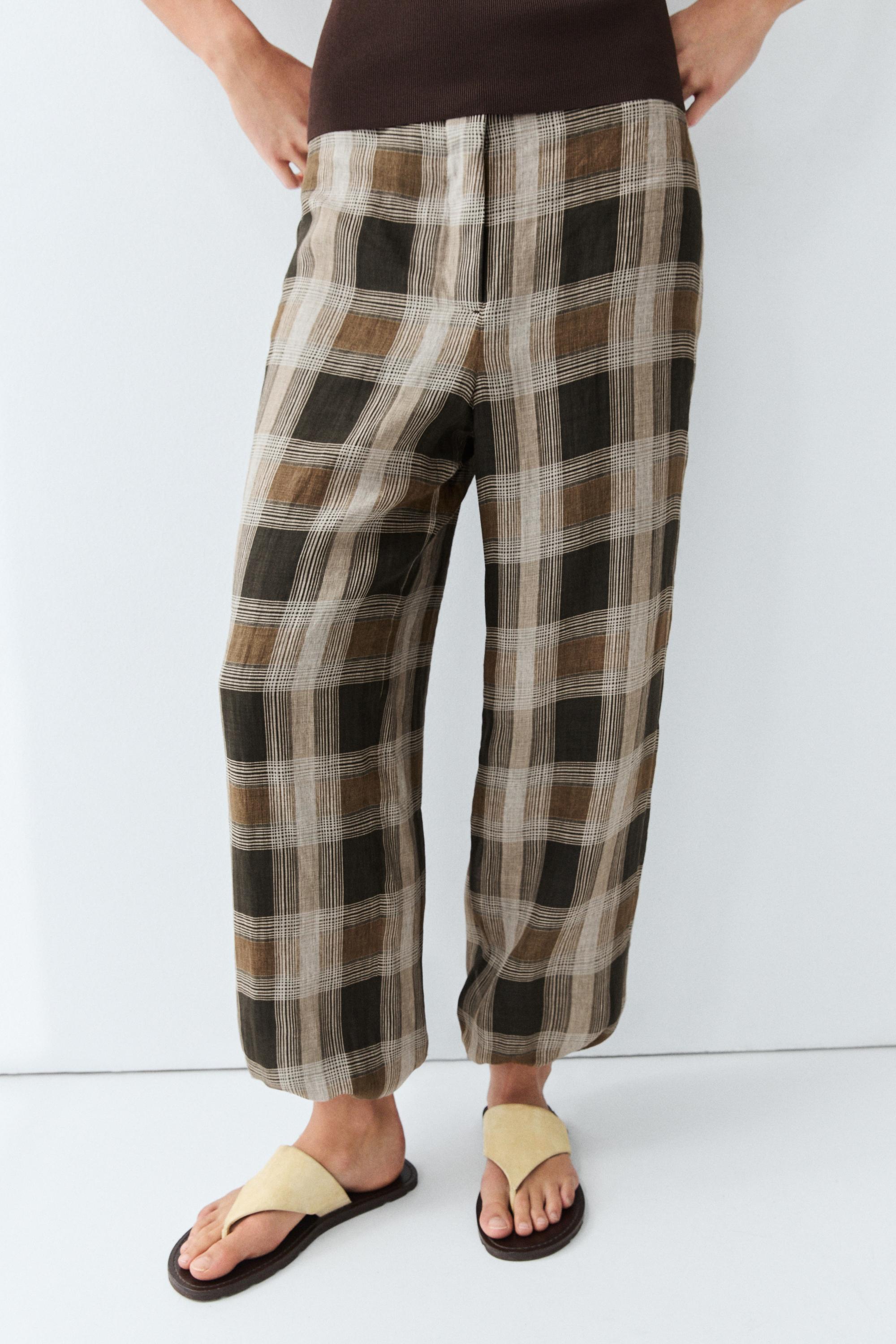 Check print sarouel trousers — BLACK