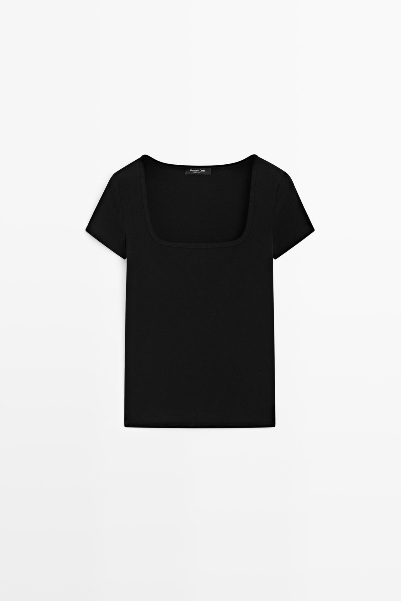 Square-neck short sleeve T-shirt — BLACK